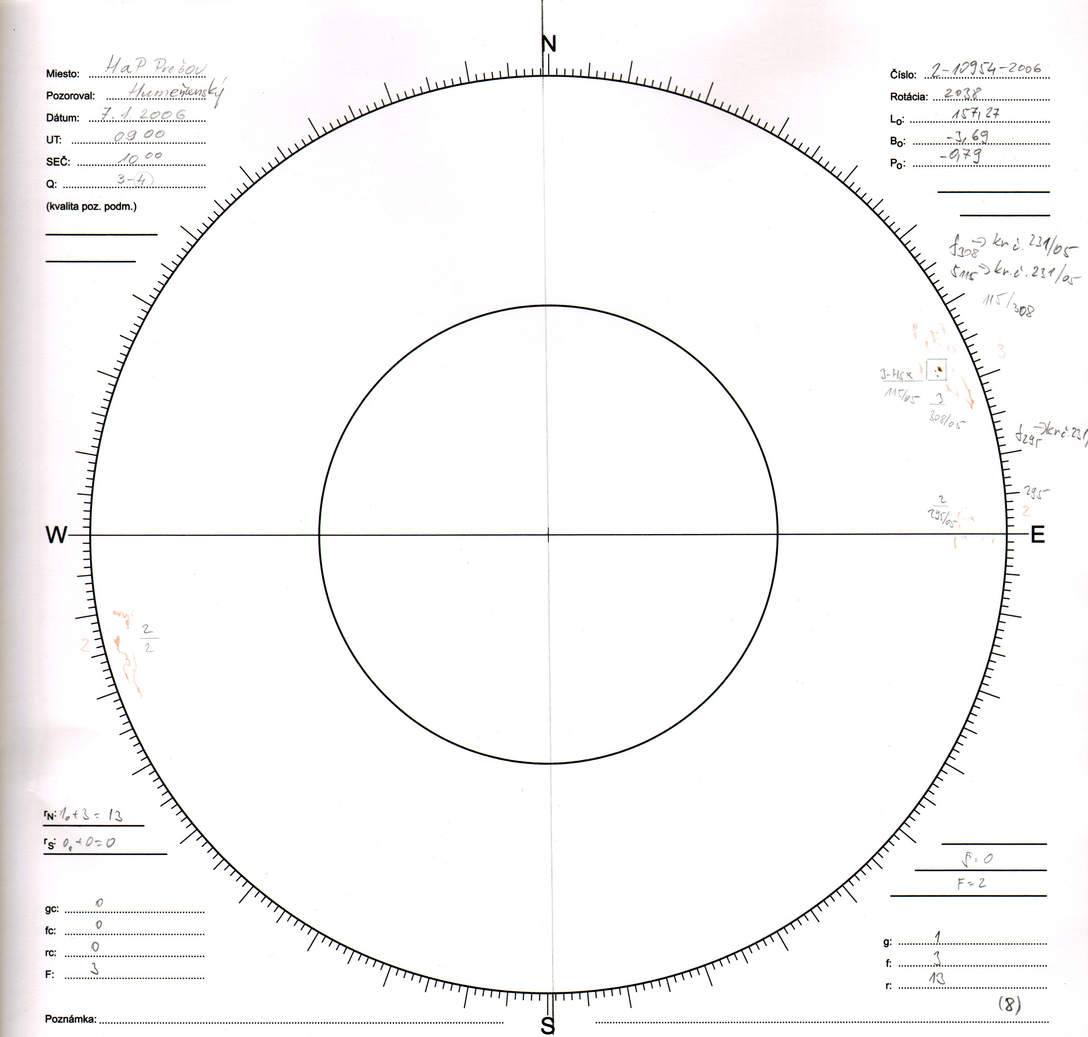 Obrázok zákresu Slnka na deň 07.01.2006