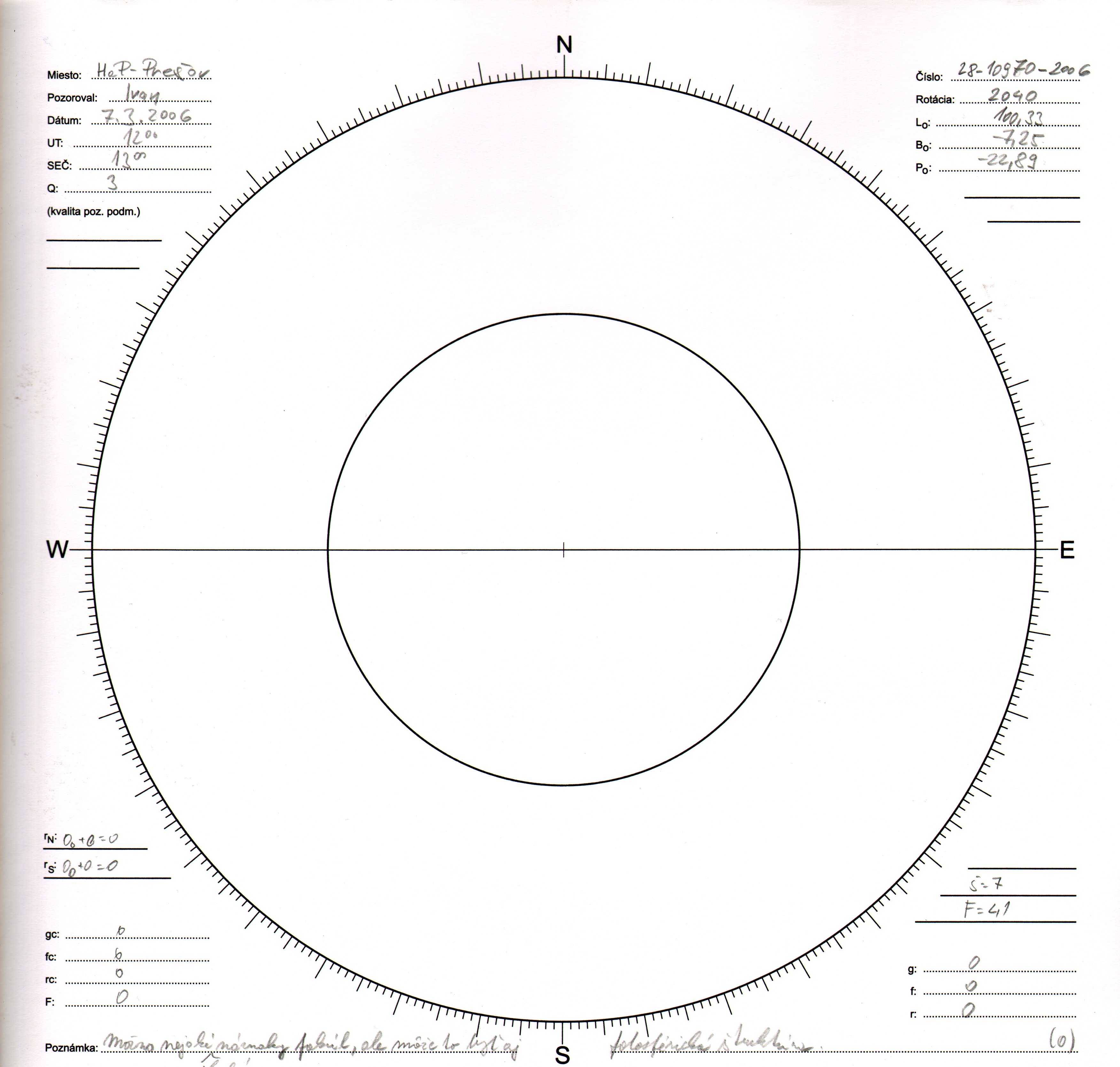 Obrázok zákresu Slnka na deň 07.03.2006