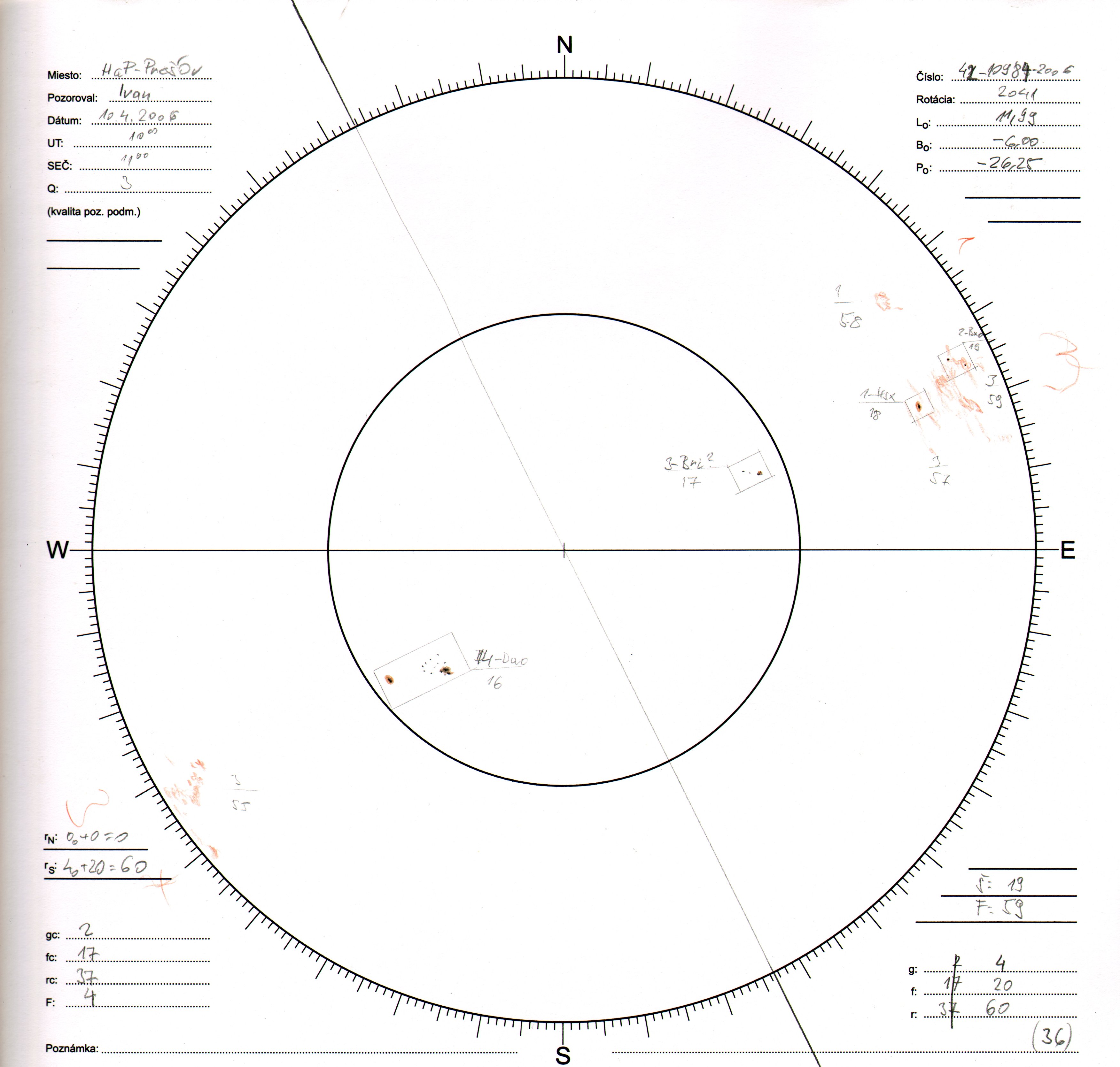 Obrázok zákresu Slnka na deň 10.04.2006