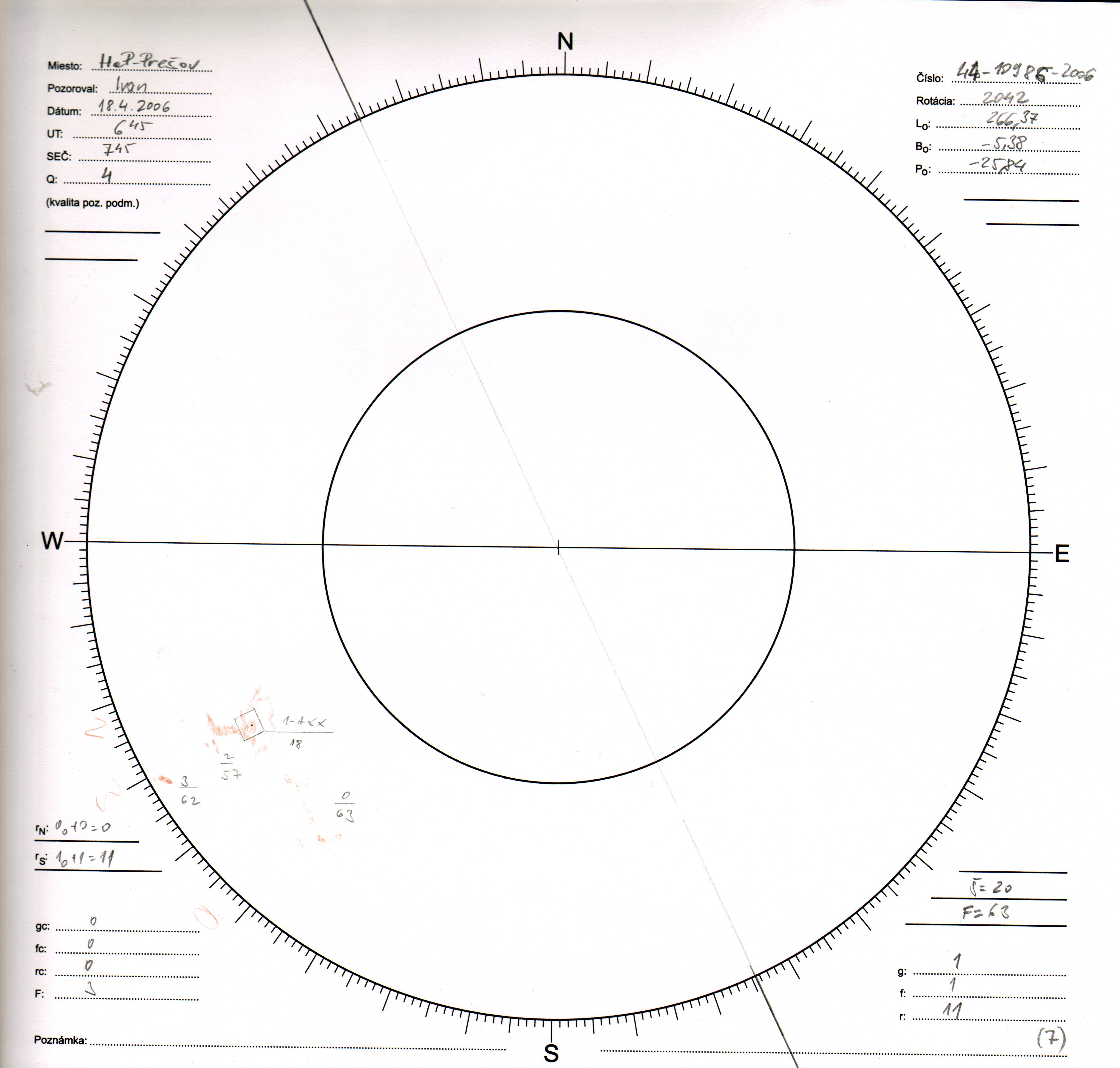 Obrázok zákresu Slnka na deň 18.04.2006