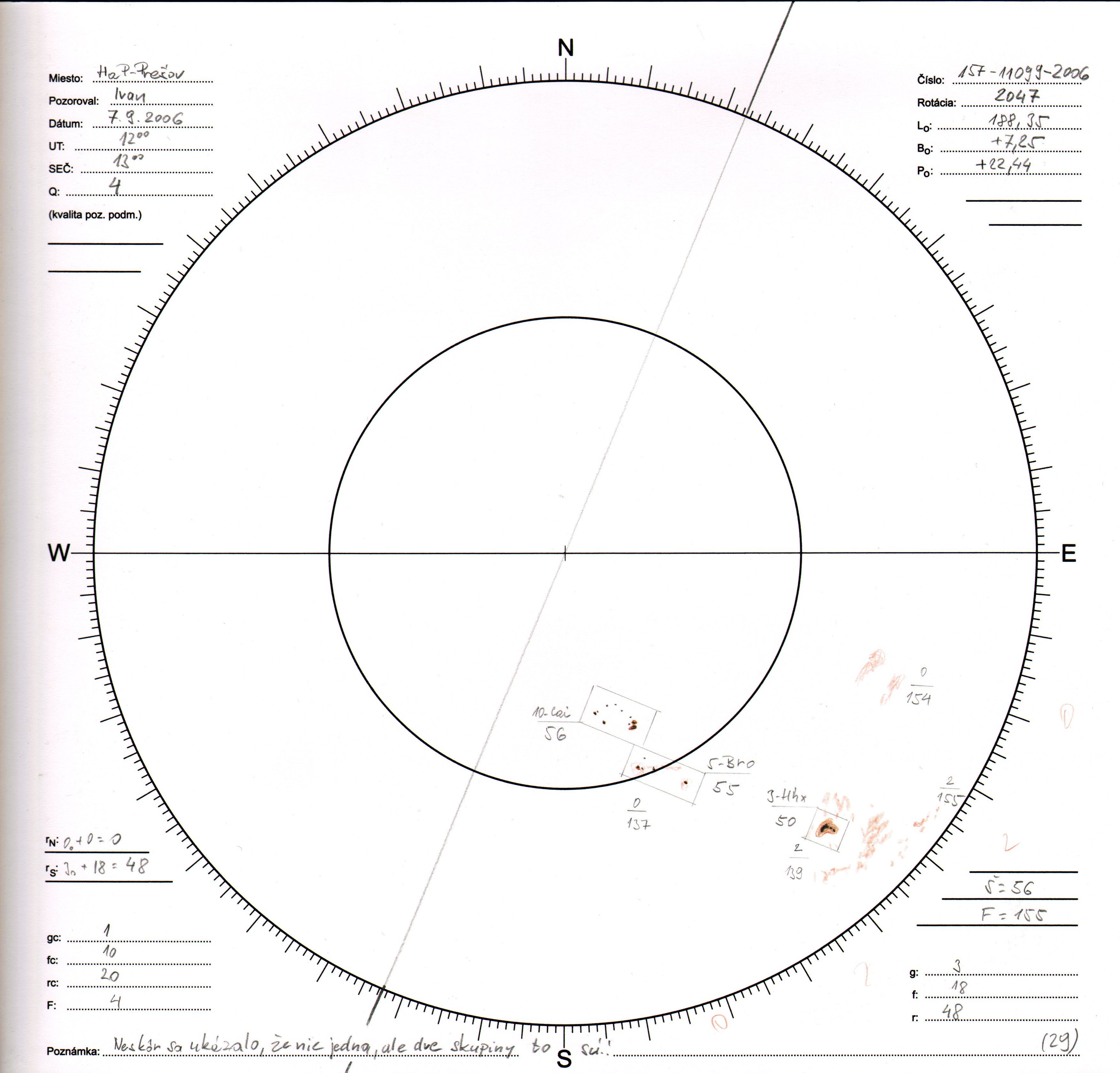Obrázok zákresu Slnka na deň 07.09.2006