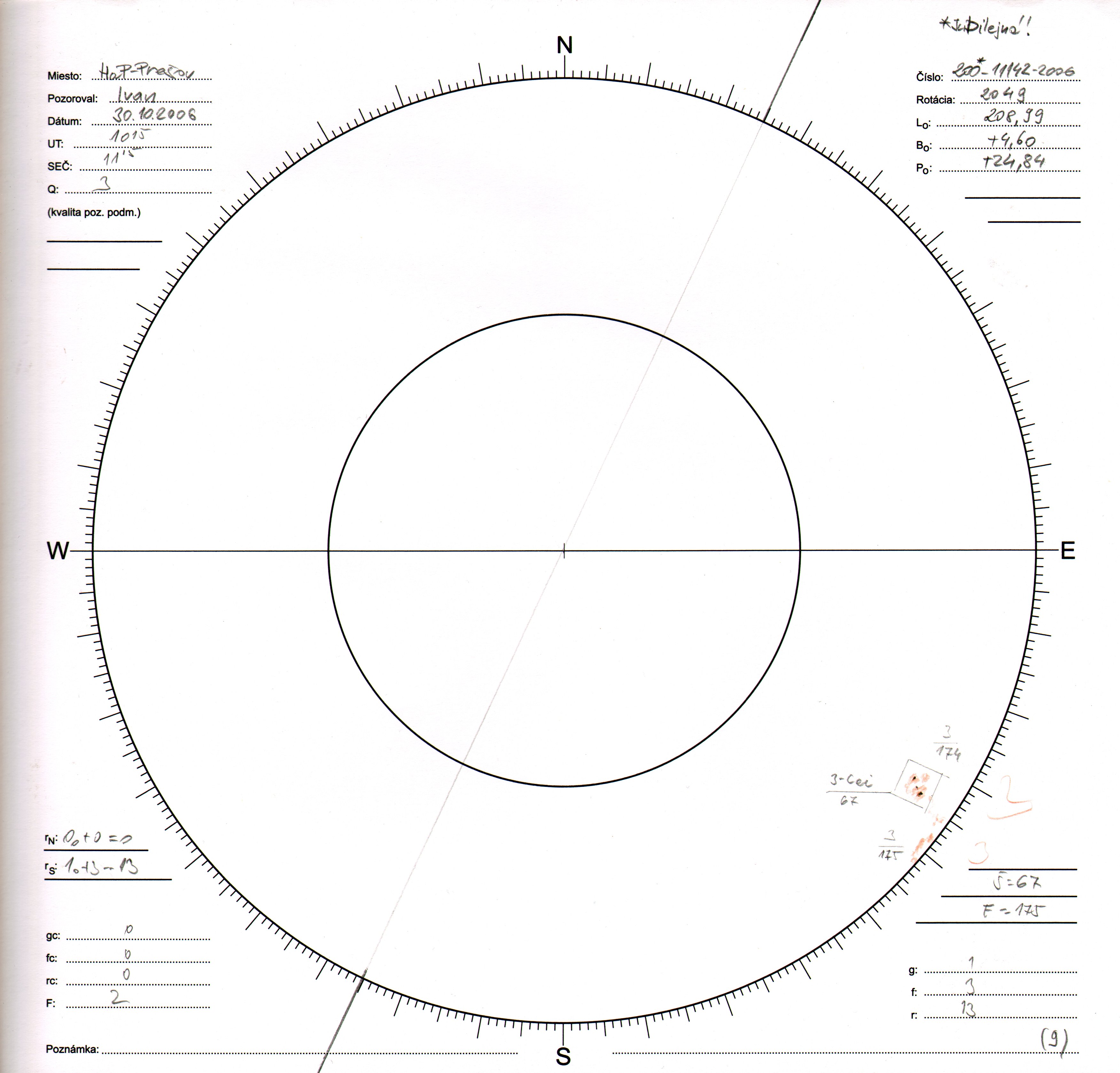 Obrázok zákresu Slnka na deň 30.10.2006