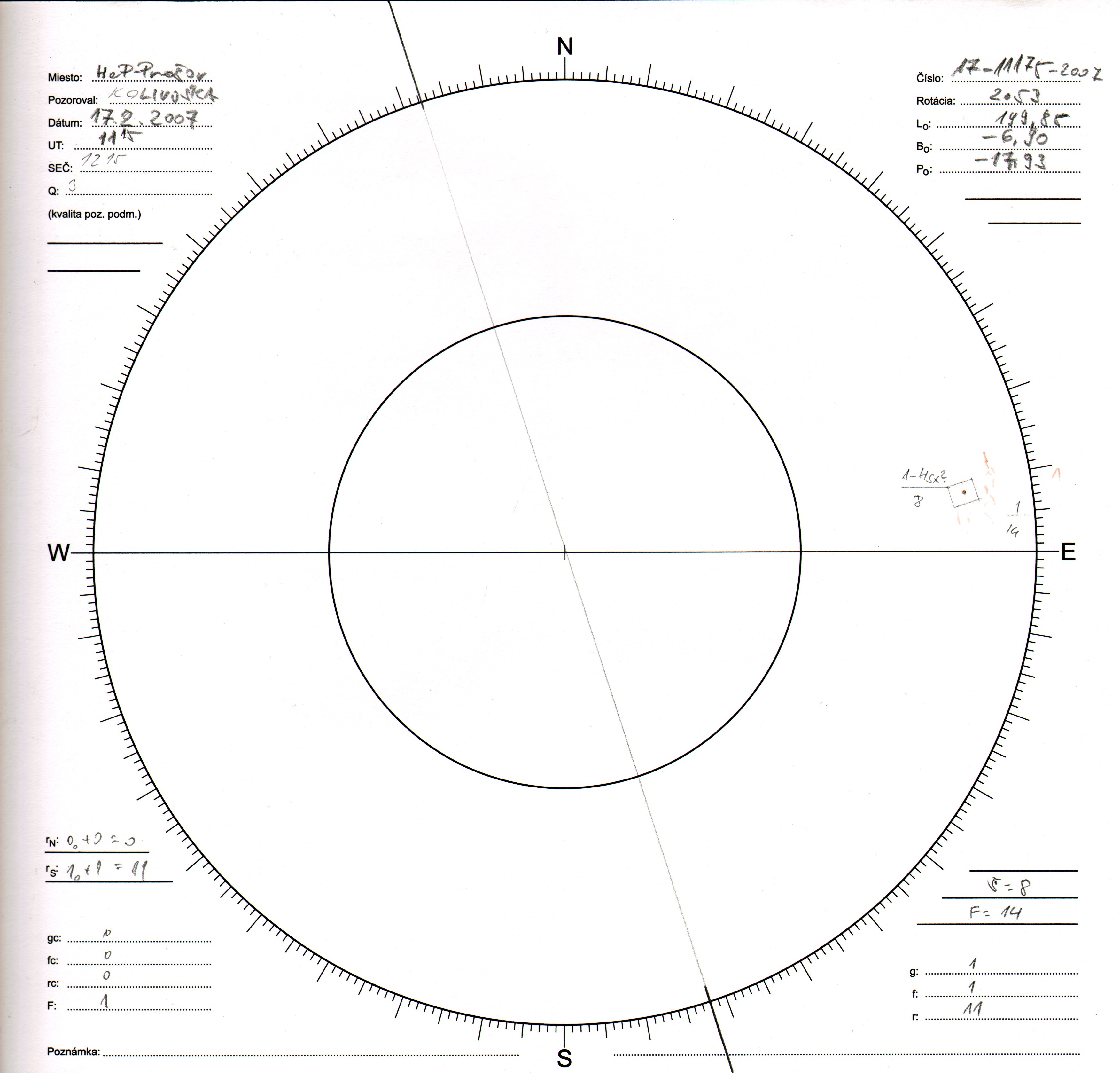 Obrázok zákresu Slnka na deň 17.02.2007