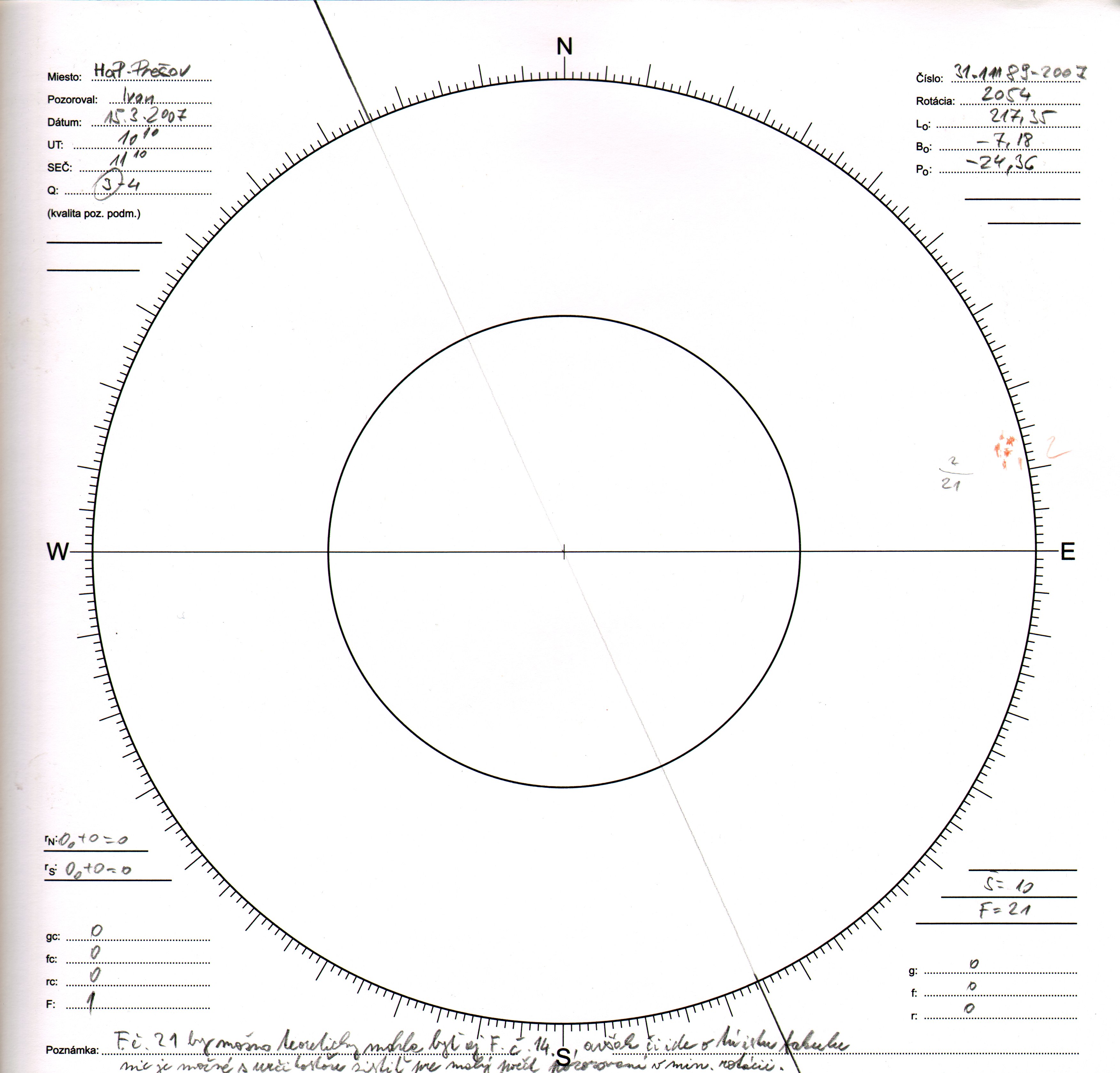 Obrázok zákresu Slnka na deň 15.03.2007
