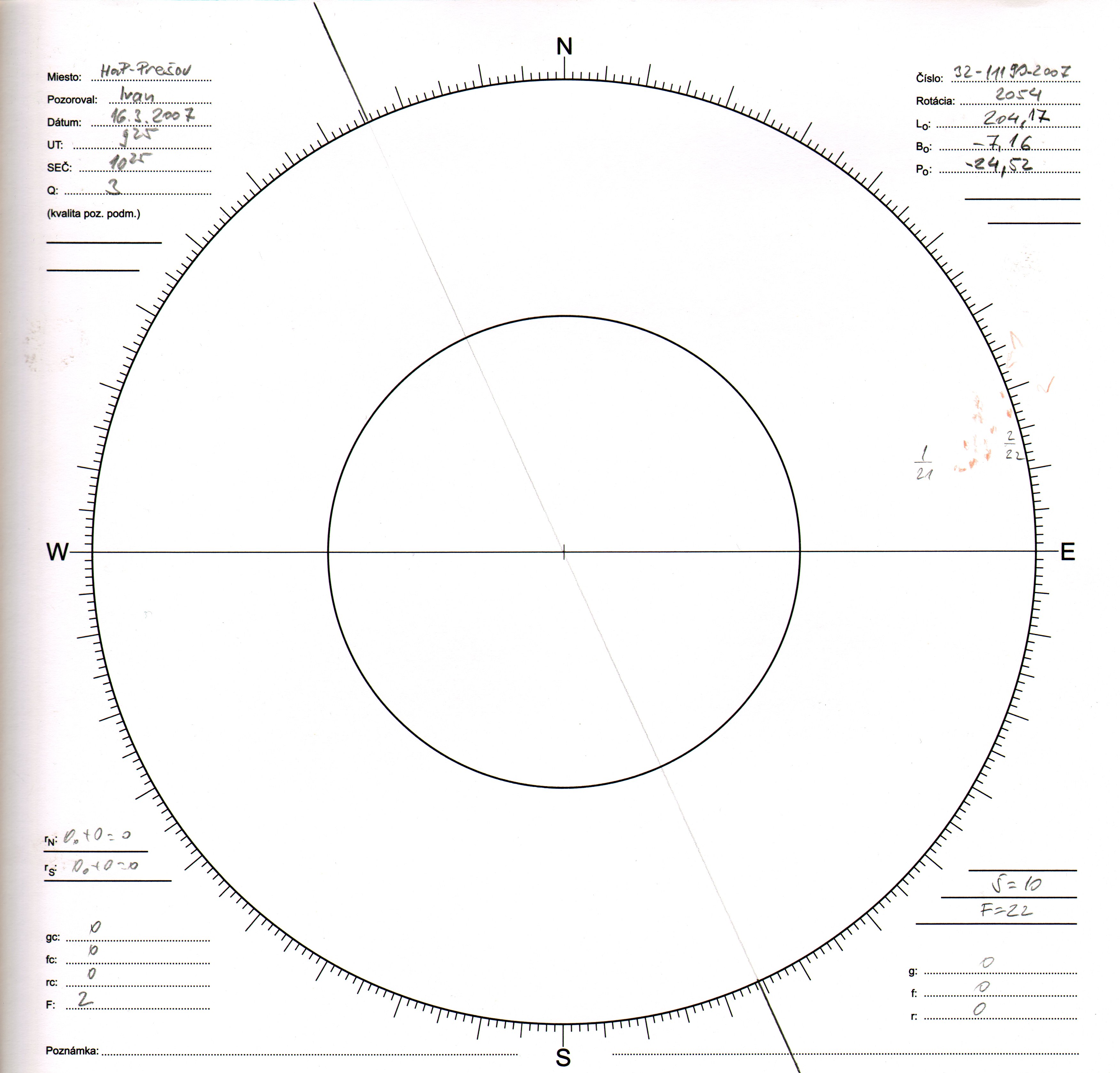Obrázok zákresu Slnka na deň 16.03.2007