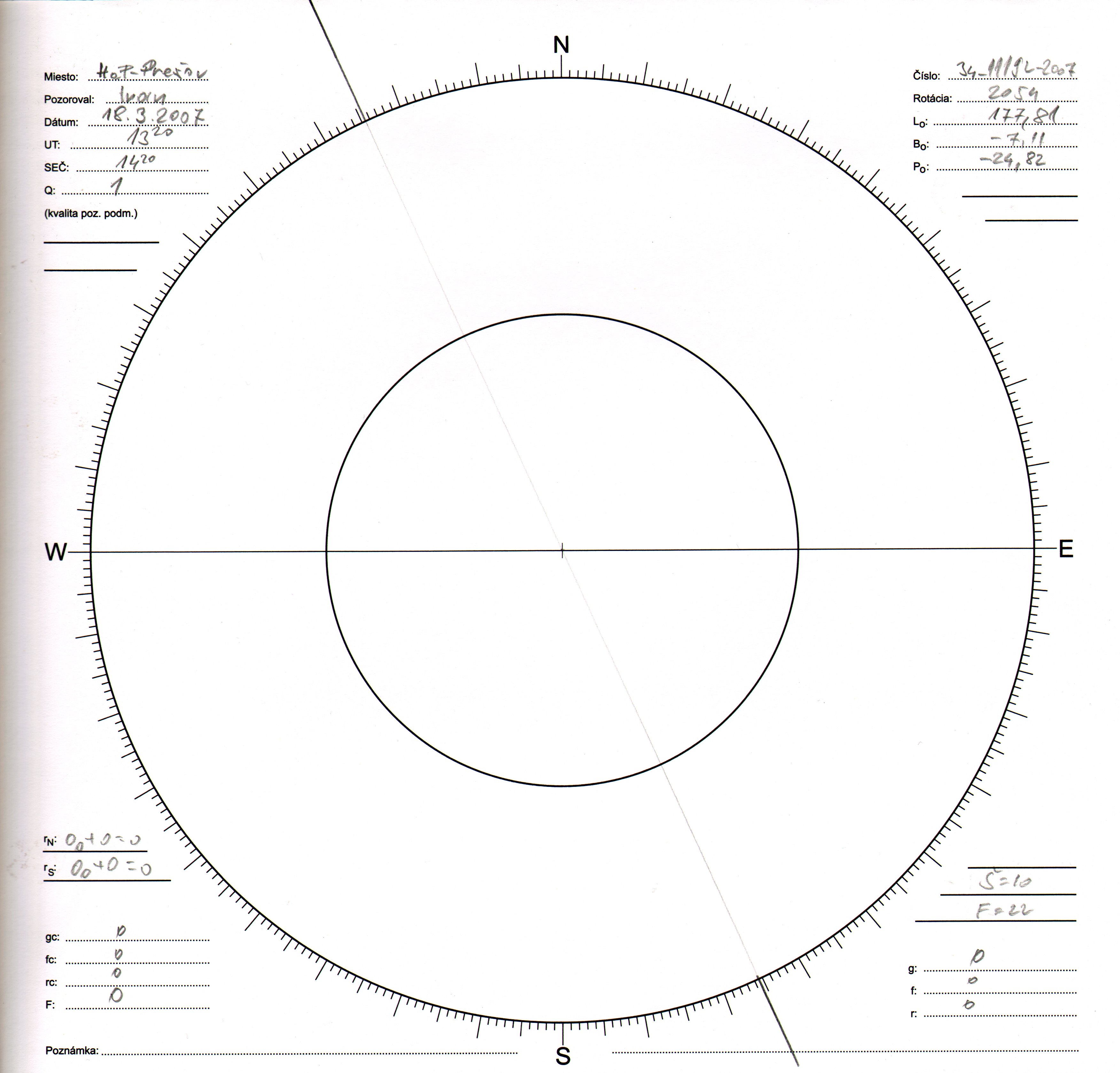 Obrázok zákresu Slnka na deň 18.03.2007