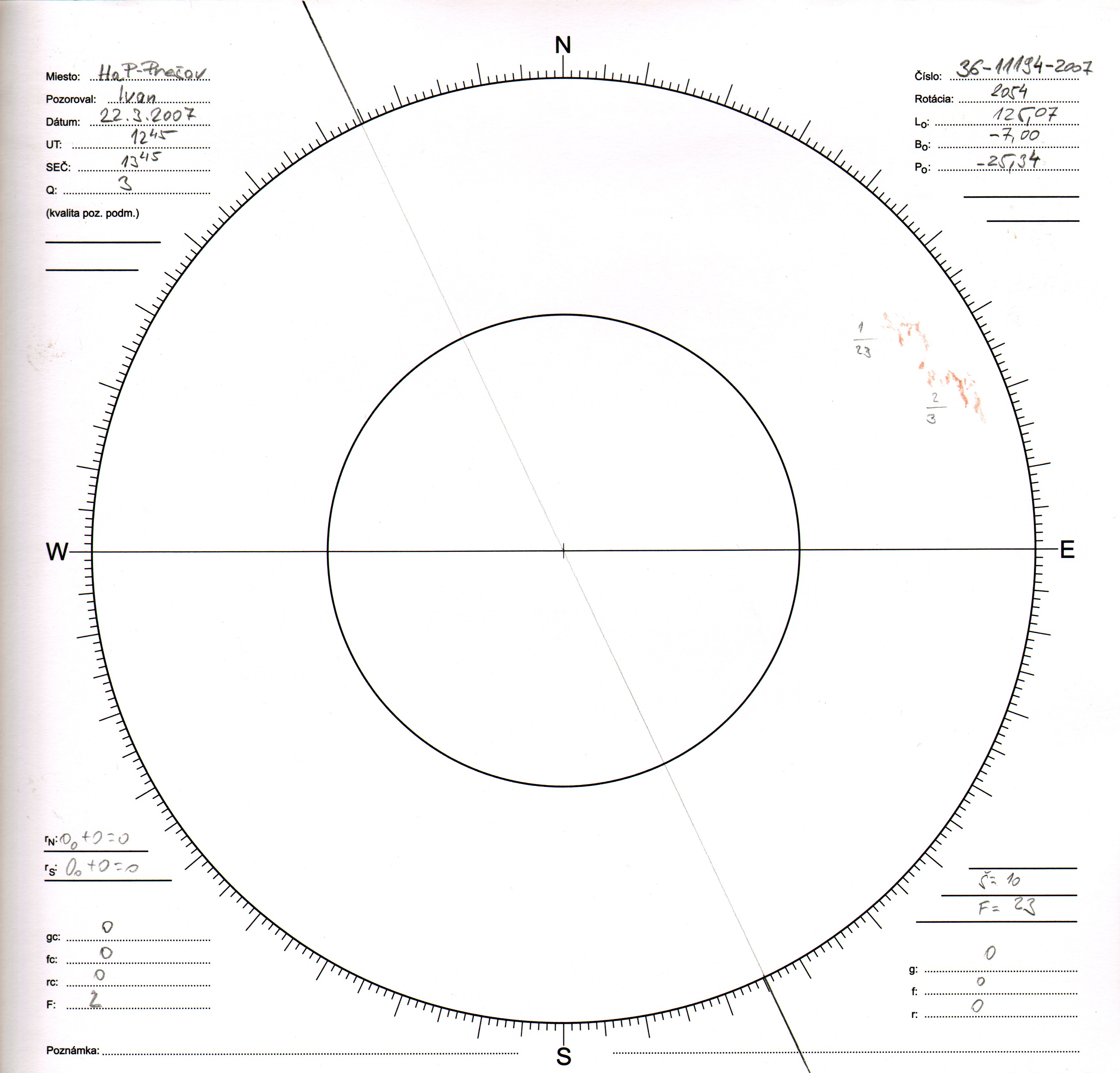Obrázok zákresu Slnka na deň 22.03.2007