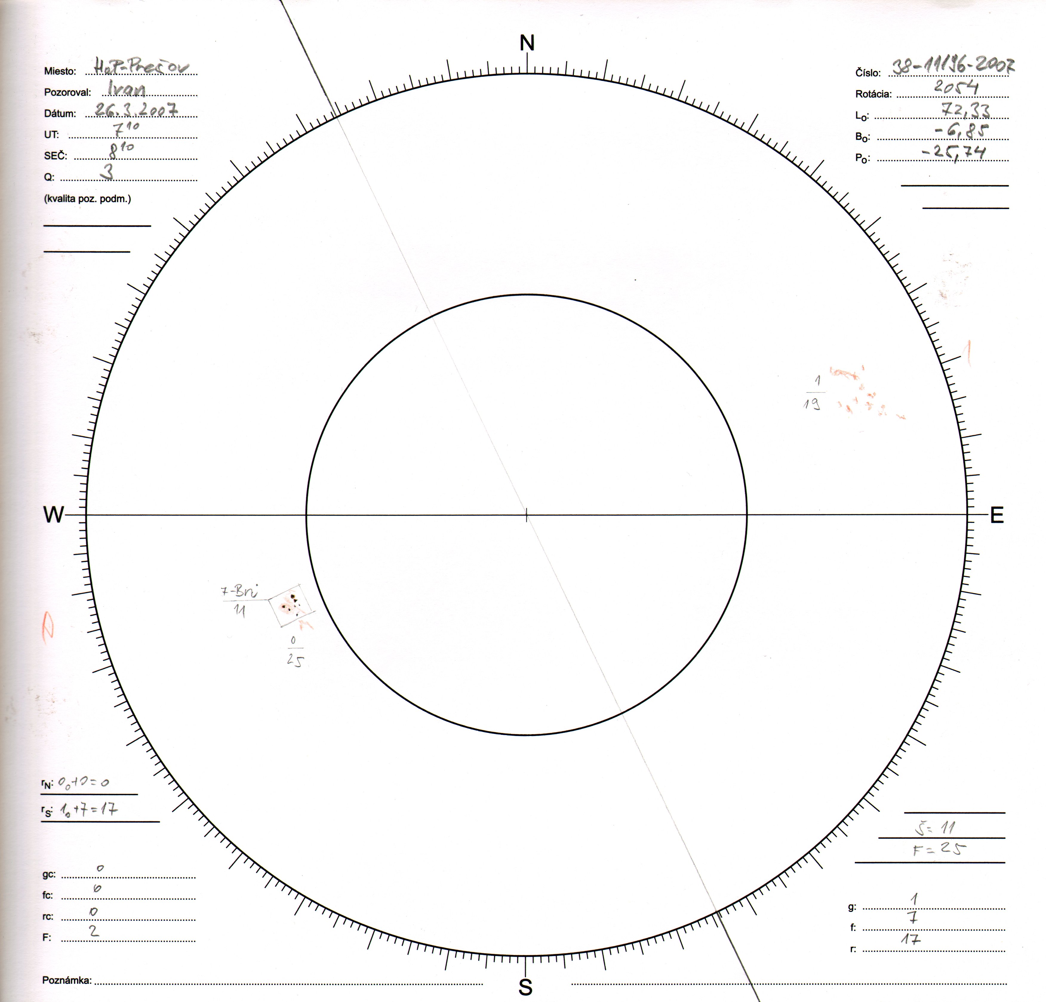 Obrázok zákresu Slnka na deň 26.03.2007