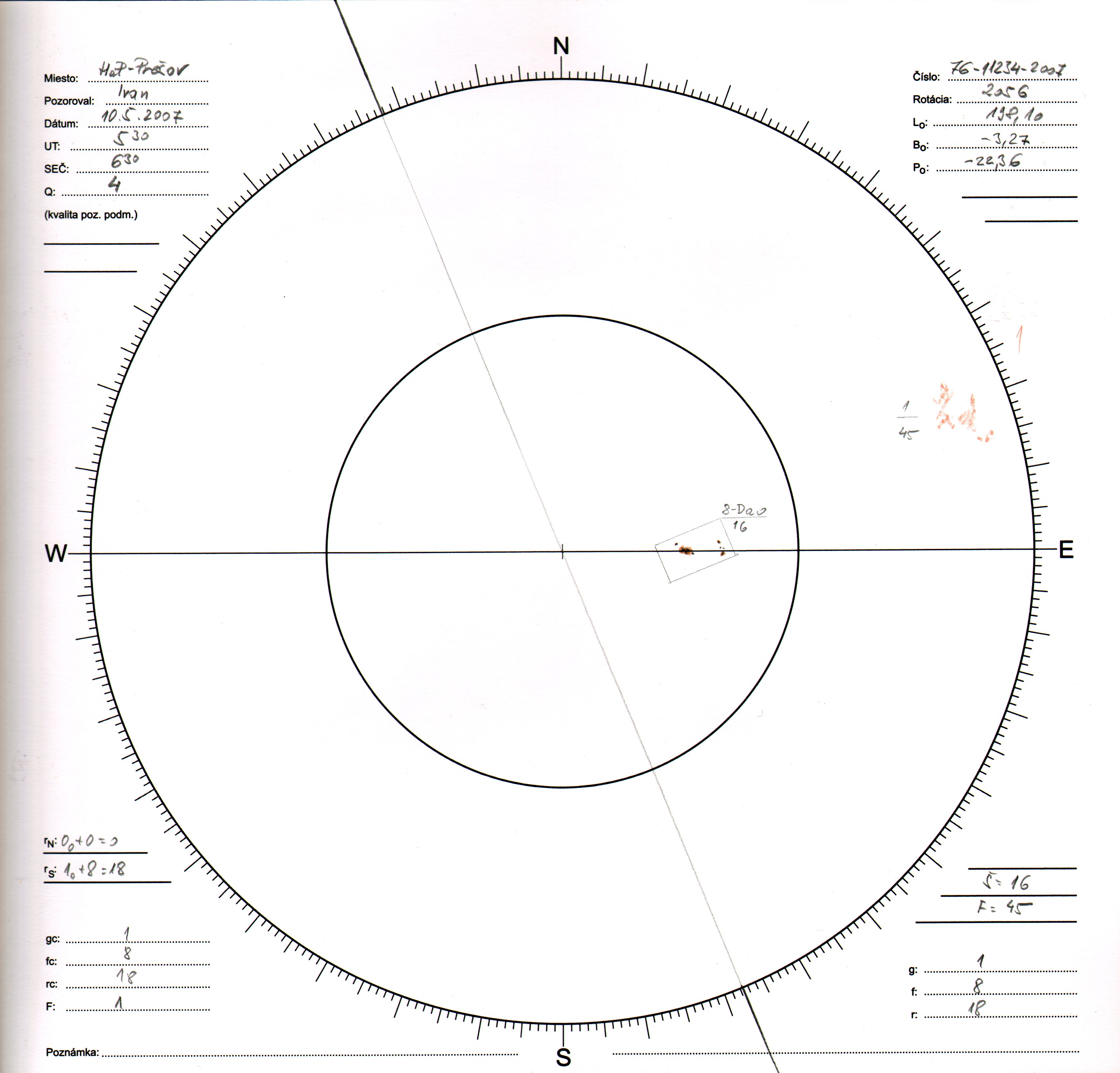 Obrázok zákresu Slnka na deň 10.05.2007