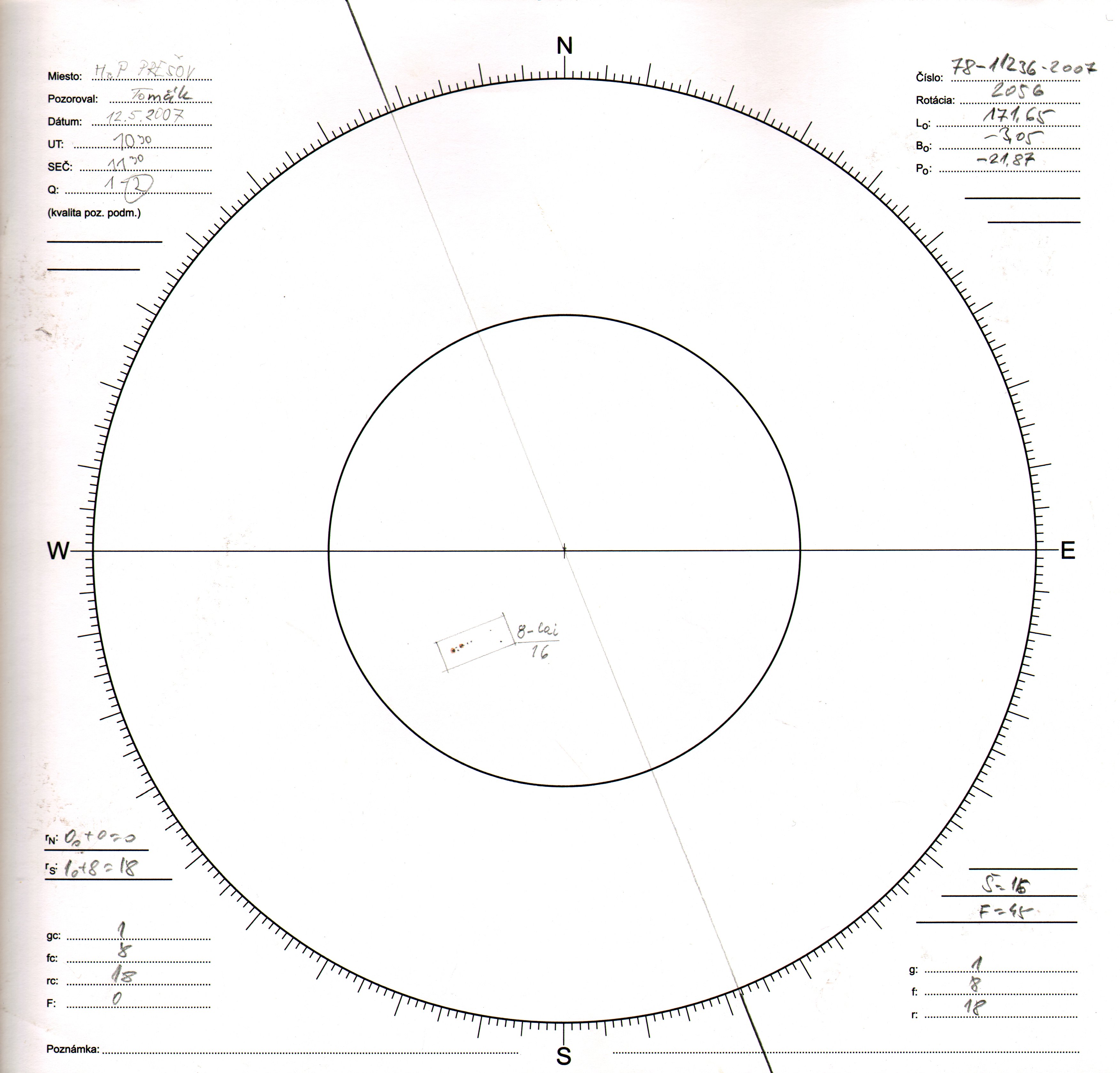 Obrázok zákresu Slnka na deň 12.05.2007