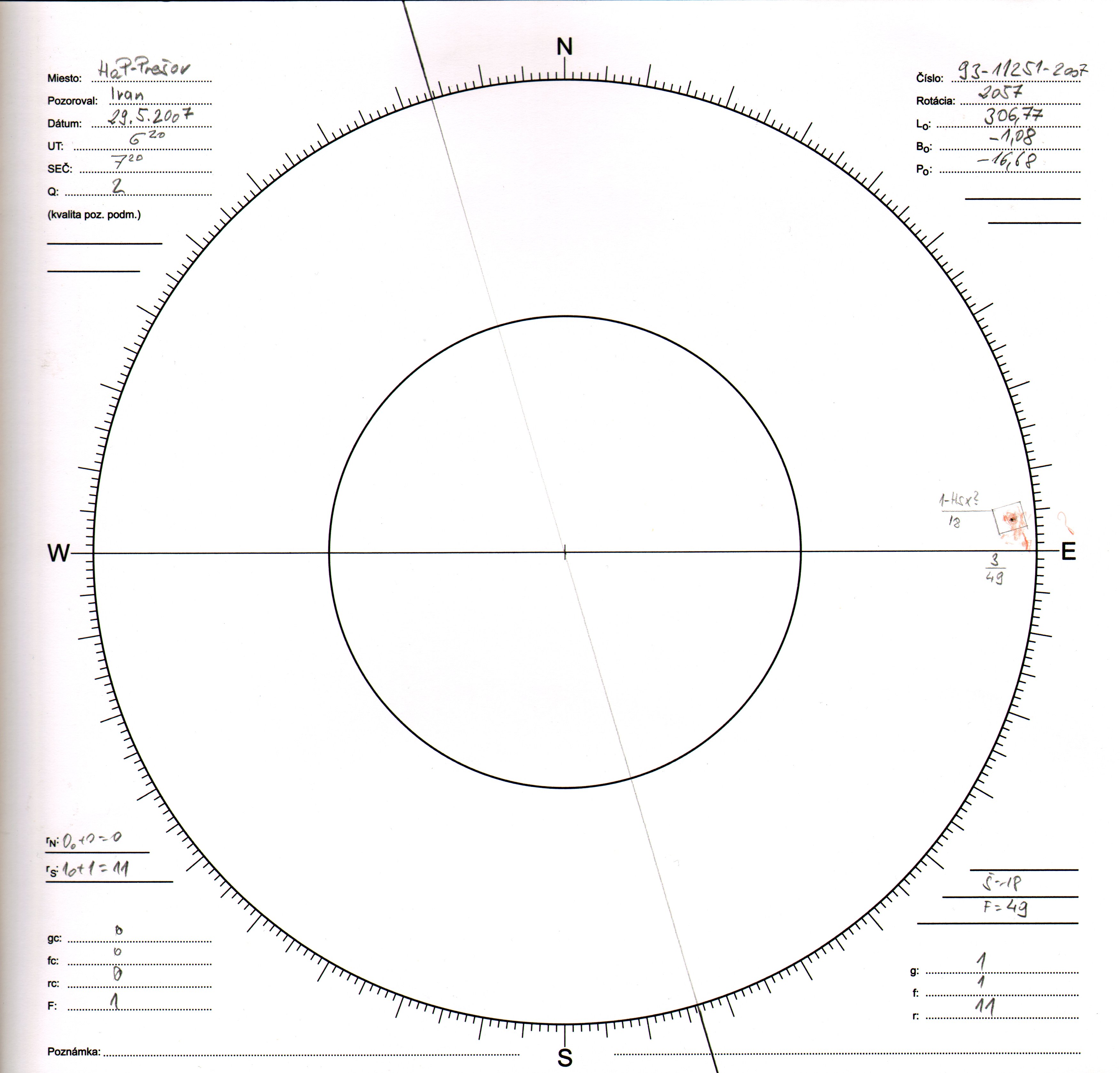 Obrázok zákresu Slnka na deň 29.05.2007