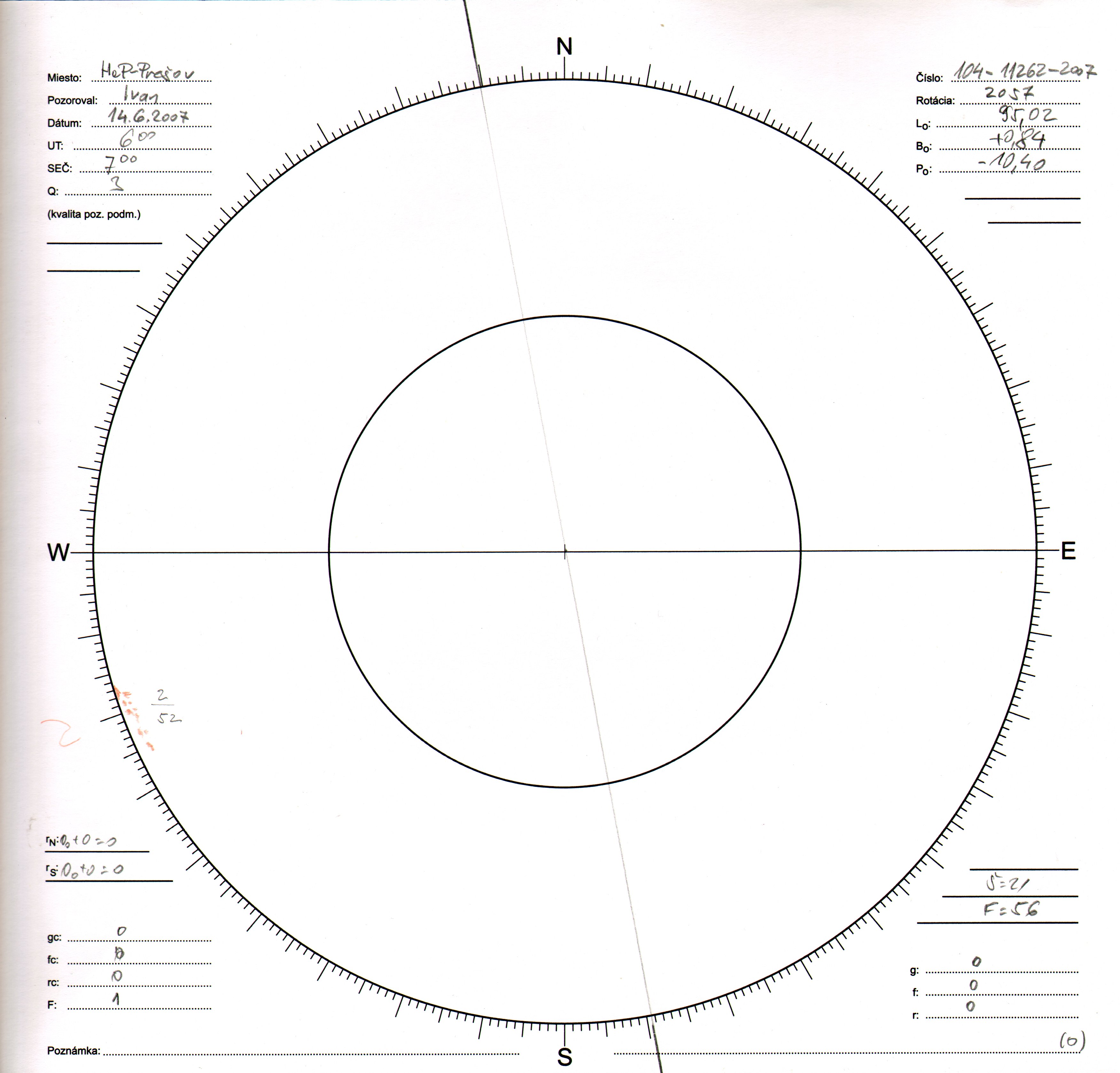 Obrázok zákresu Slnka na deň 14.06.2007
