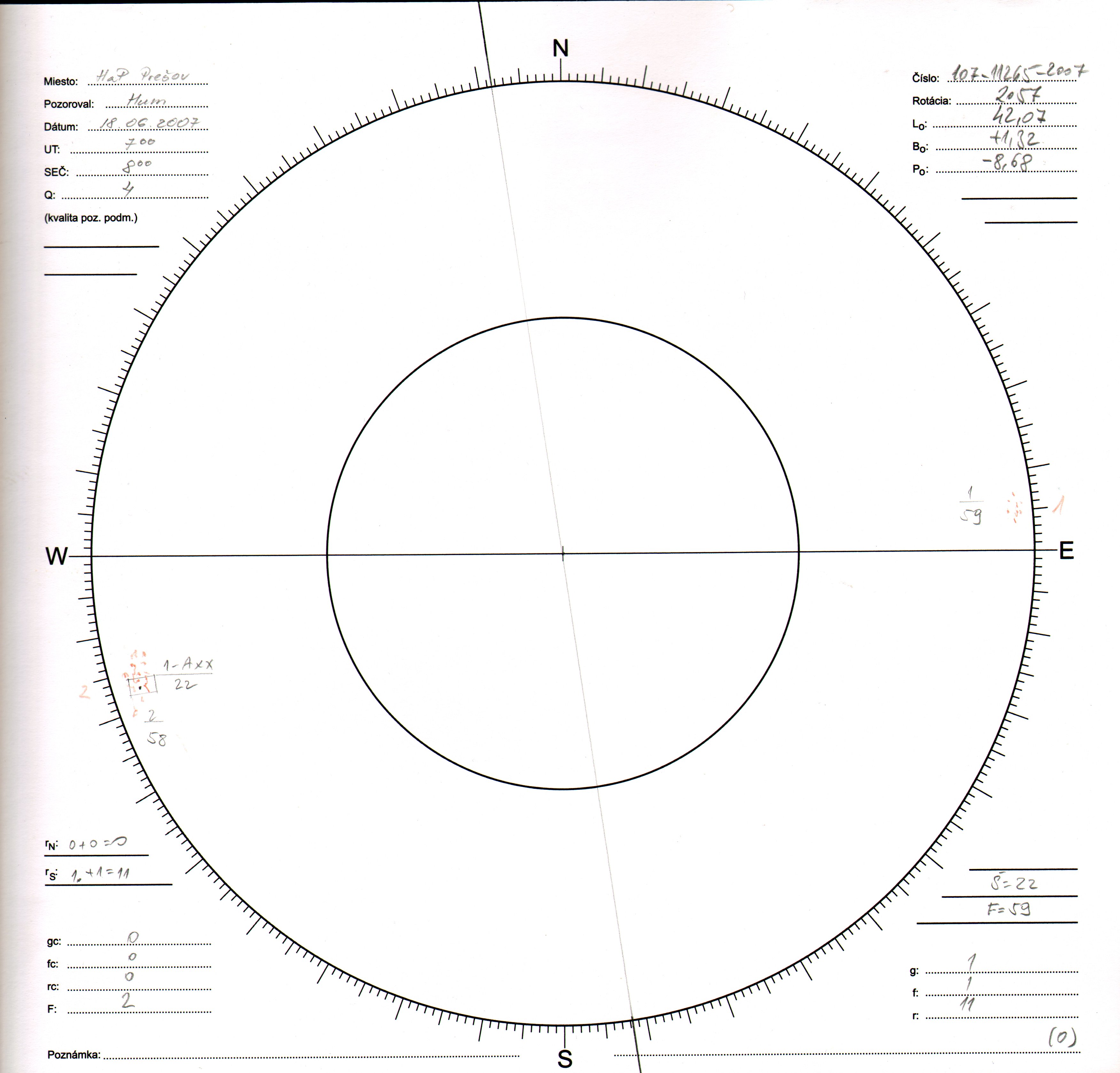 Obrázok zákresu Slnka na deň 18.06.2007