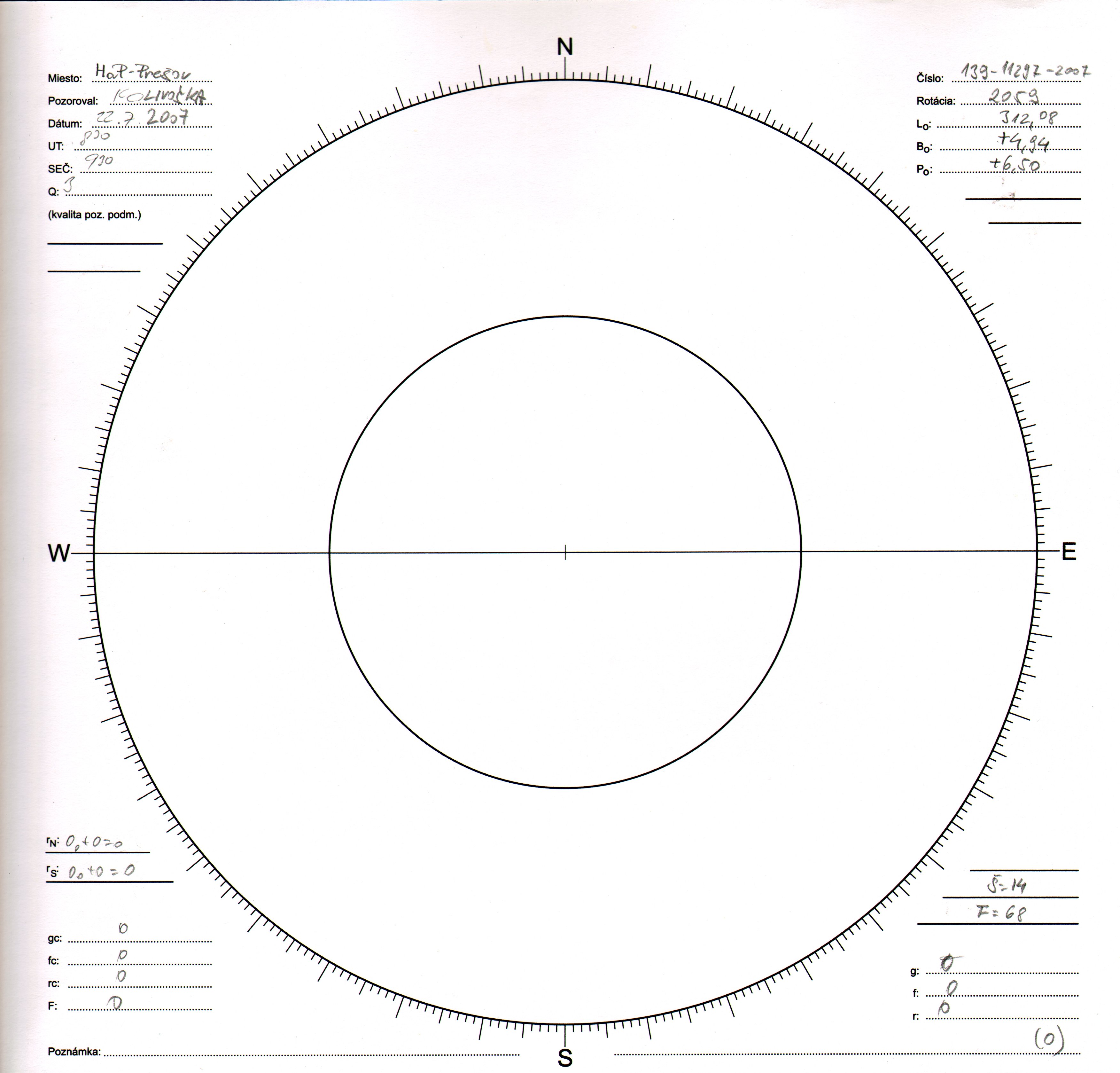 Obrázok zákresu Slnka na deň 22.07.2007