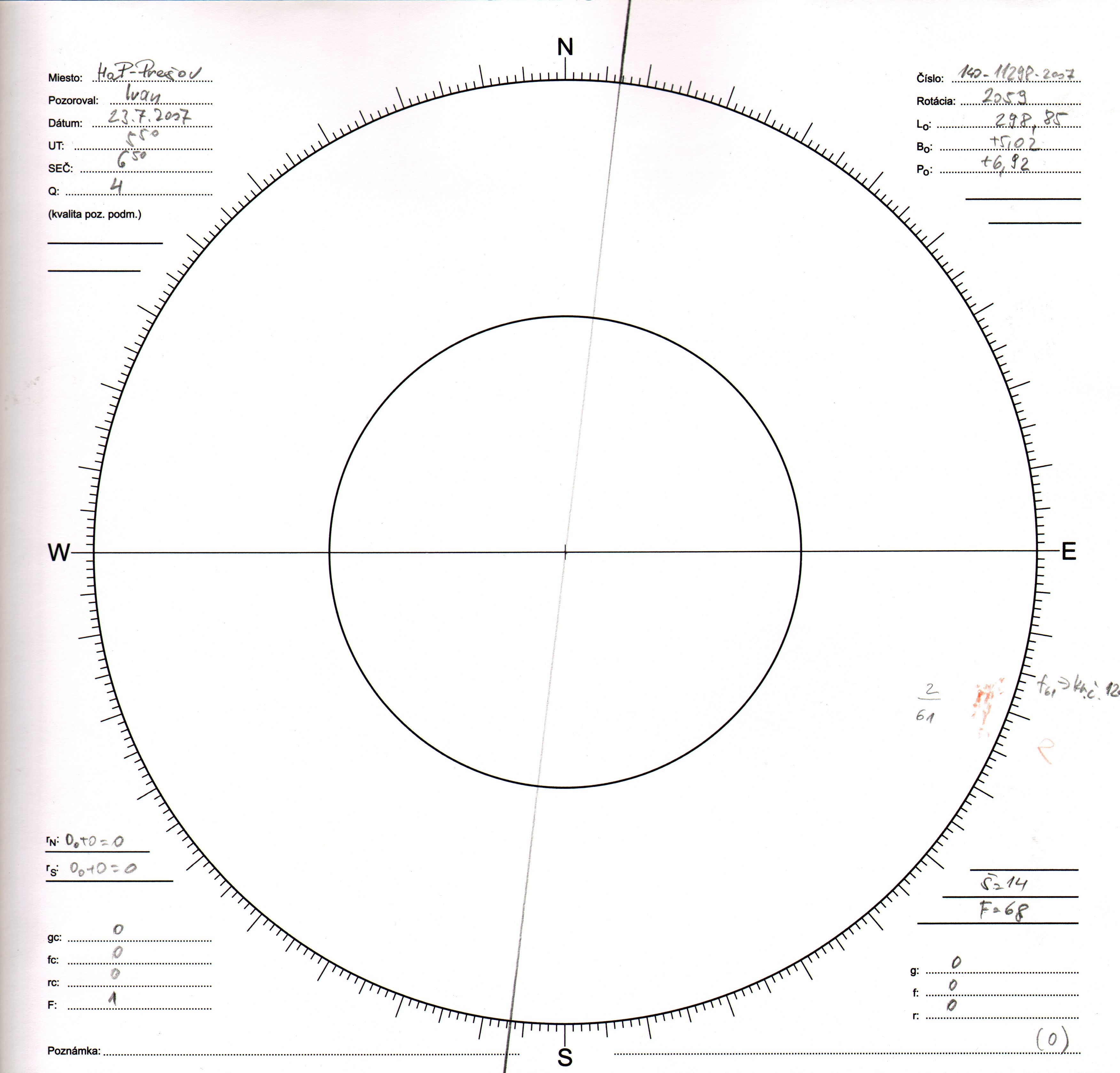 Obrázok zákresu Slnka na deň 23.07.2007