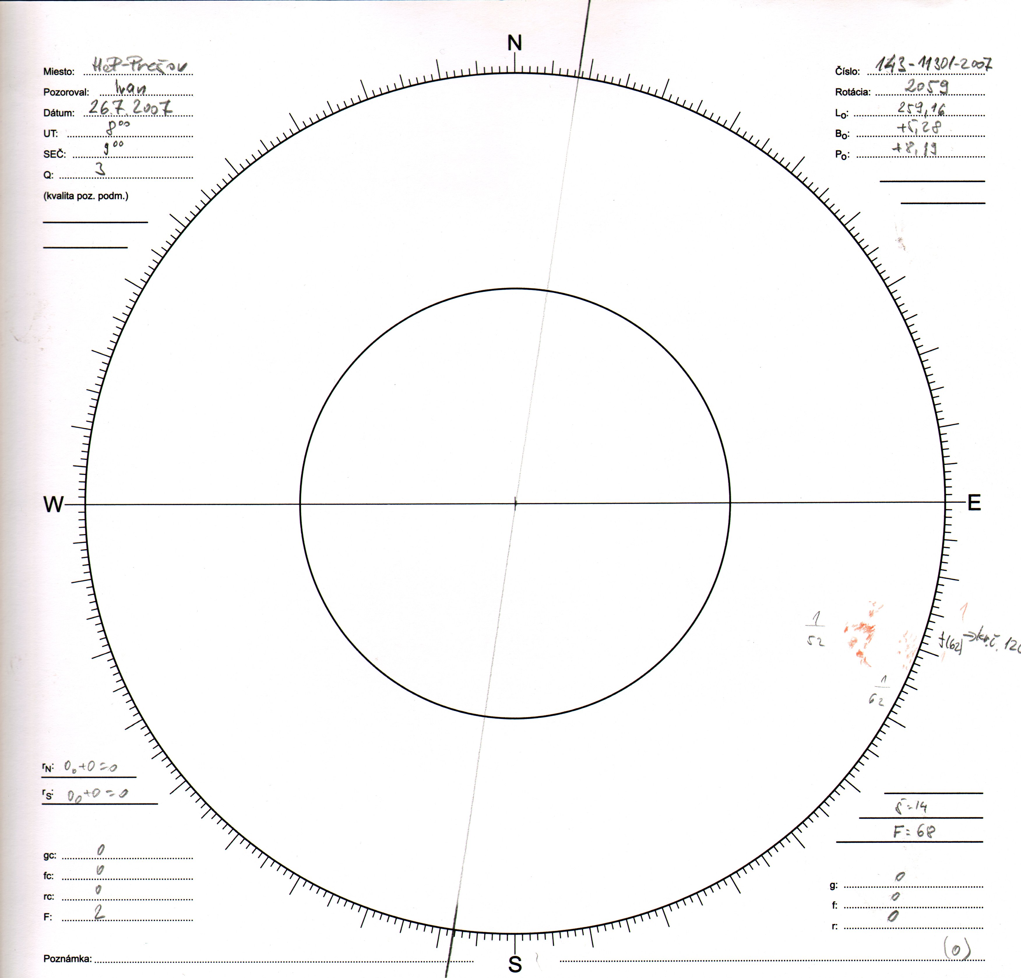Obrázok zákresu Slnka na deň 26.07.2007
