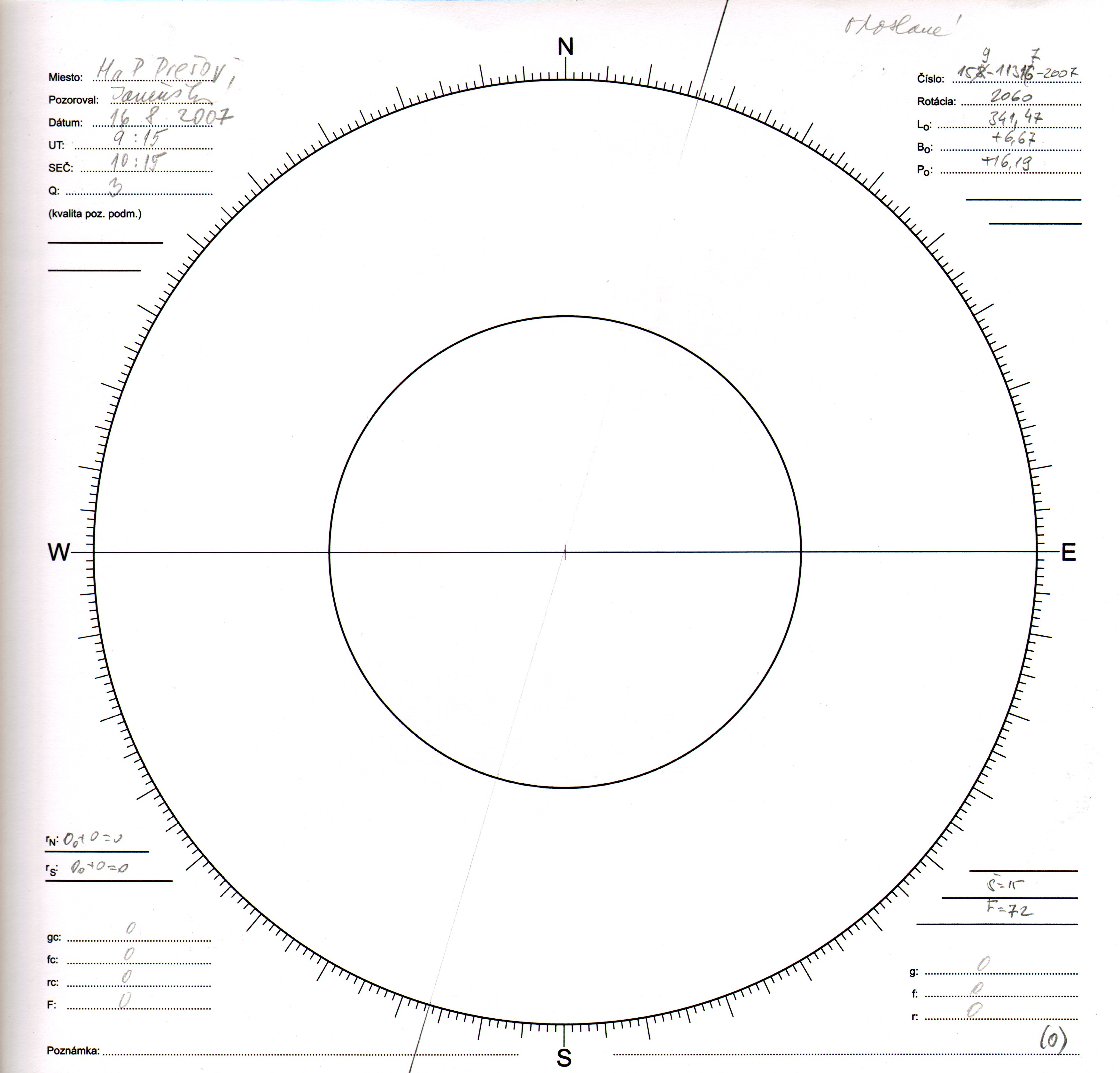 Obrázok zákresu Slnka na deň 16.08.2007