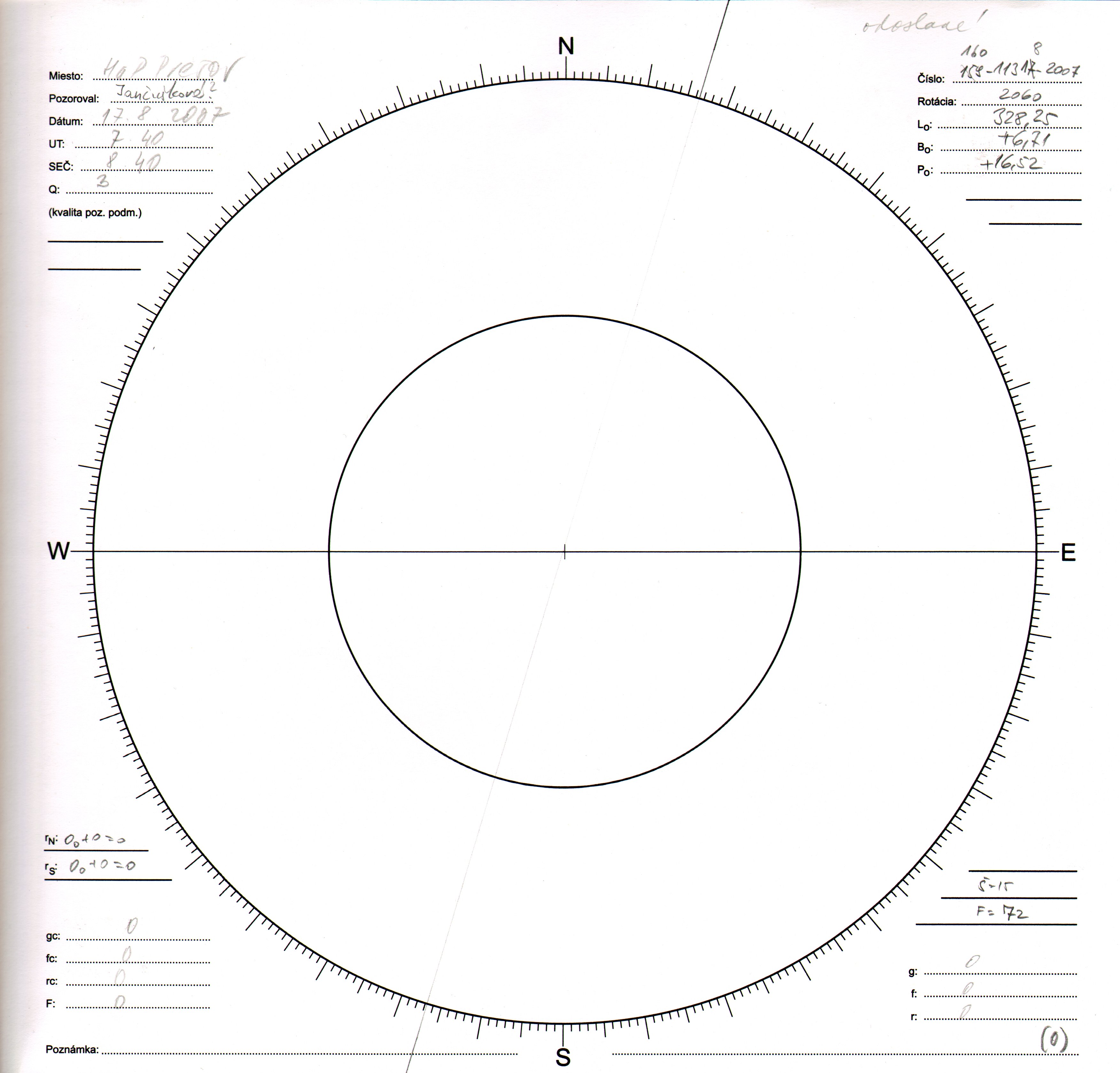Obrázok zákresu Slnka na deň 17.08.2007