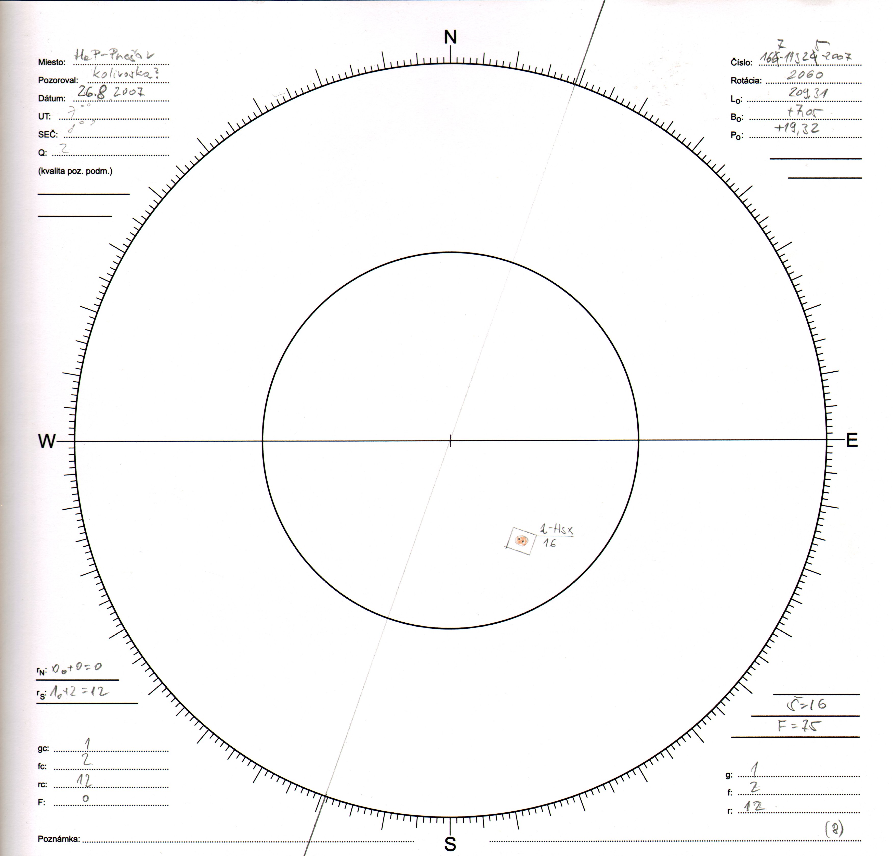 Obrázok zákresu Slnka na deň 26.08.2007