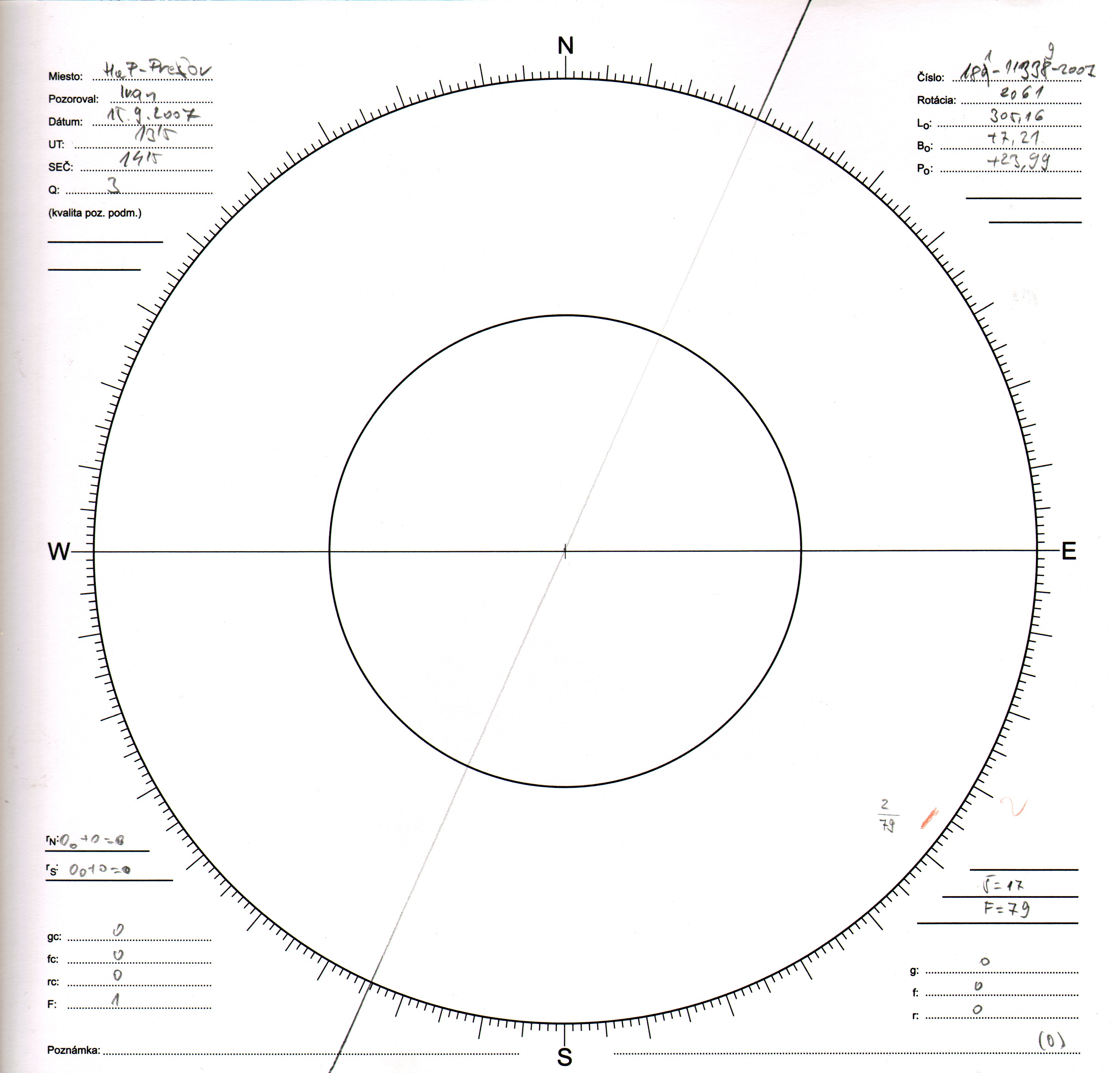 Obrázok zákresu Slnka na deň 15.09.2007