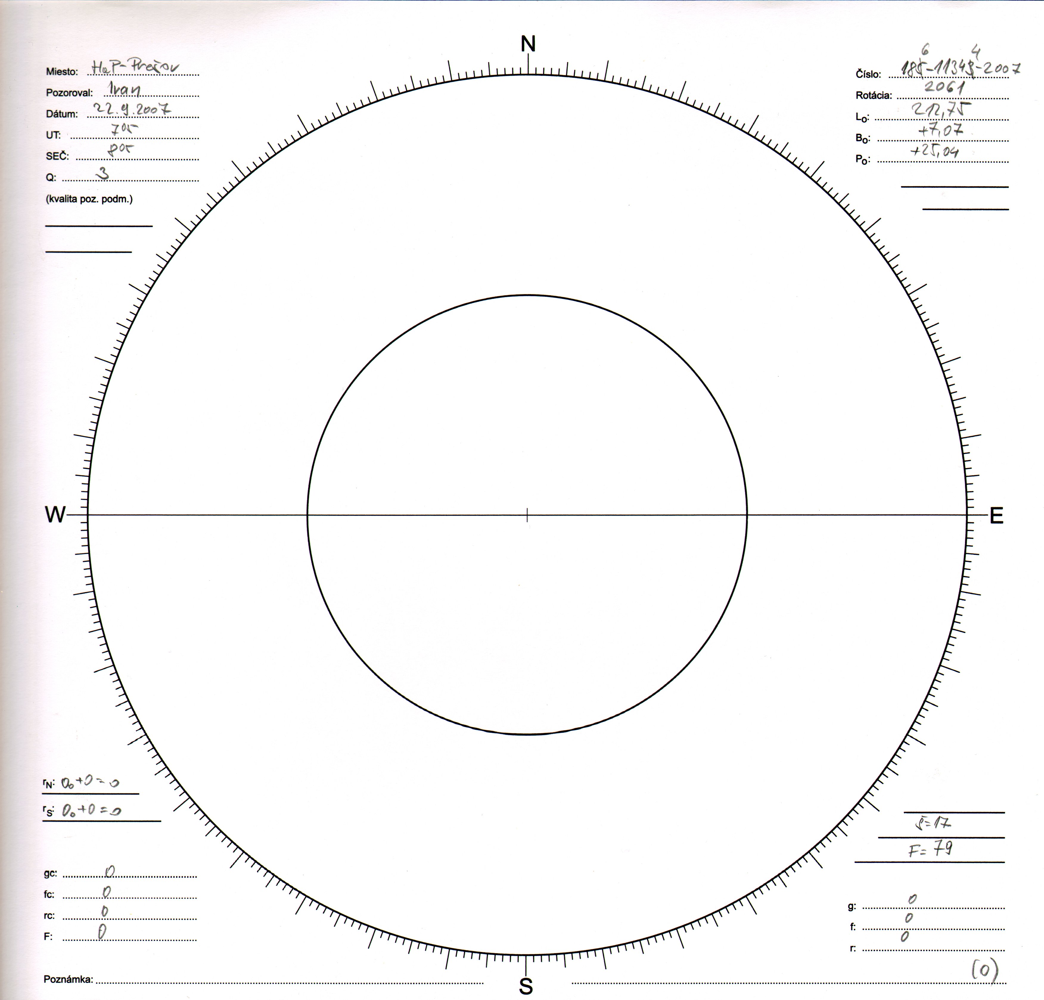 Obrázok zákresu Slnka na deň 22.09.2007