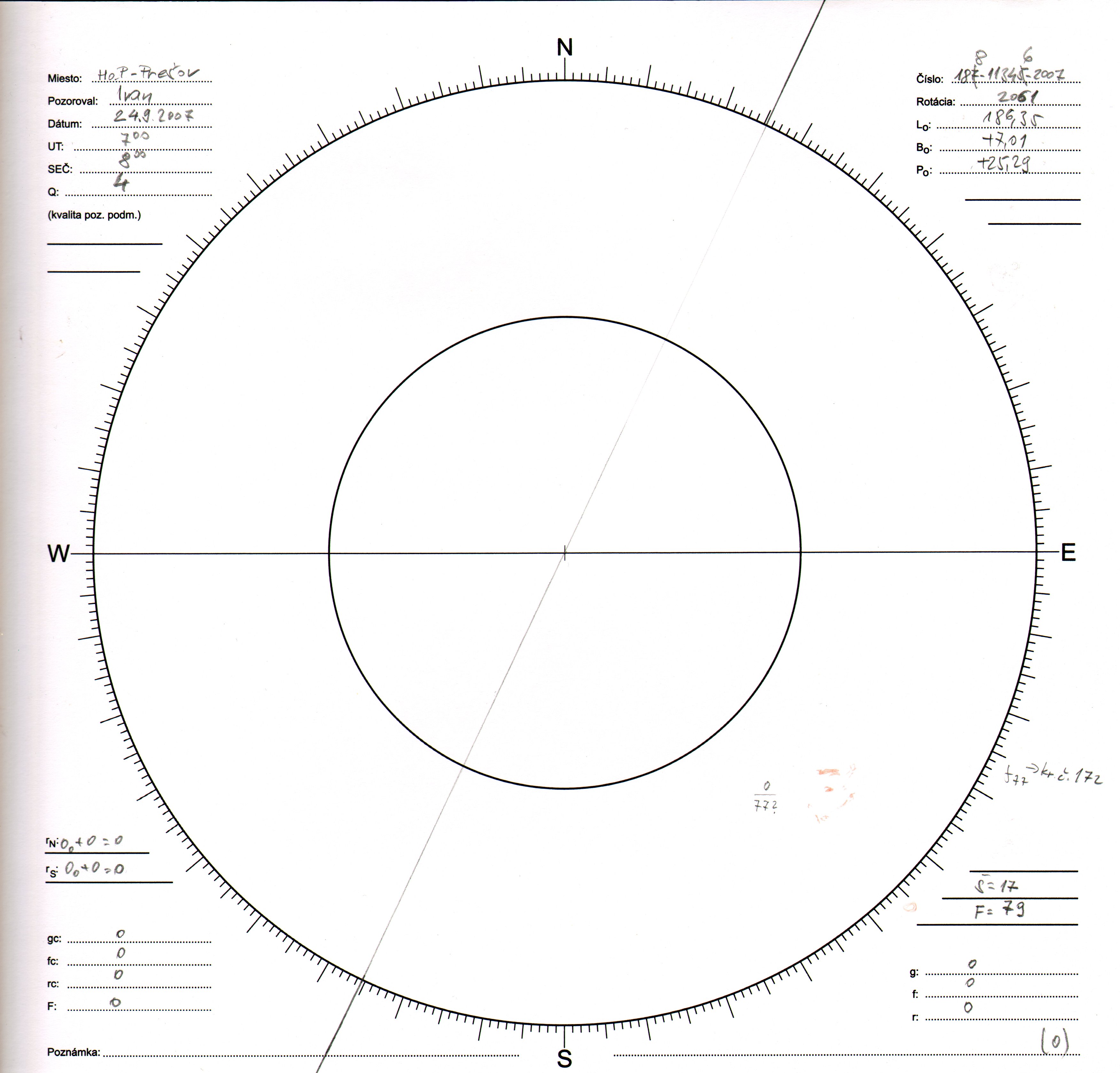 Obrázok zákresu Slnka na deň 24.09.2007
