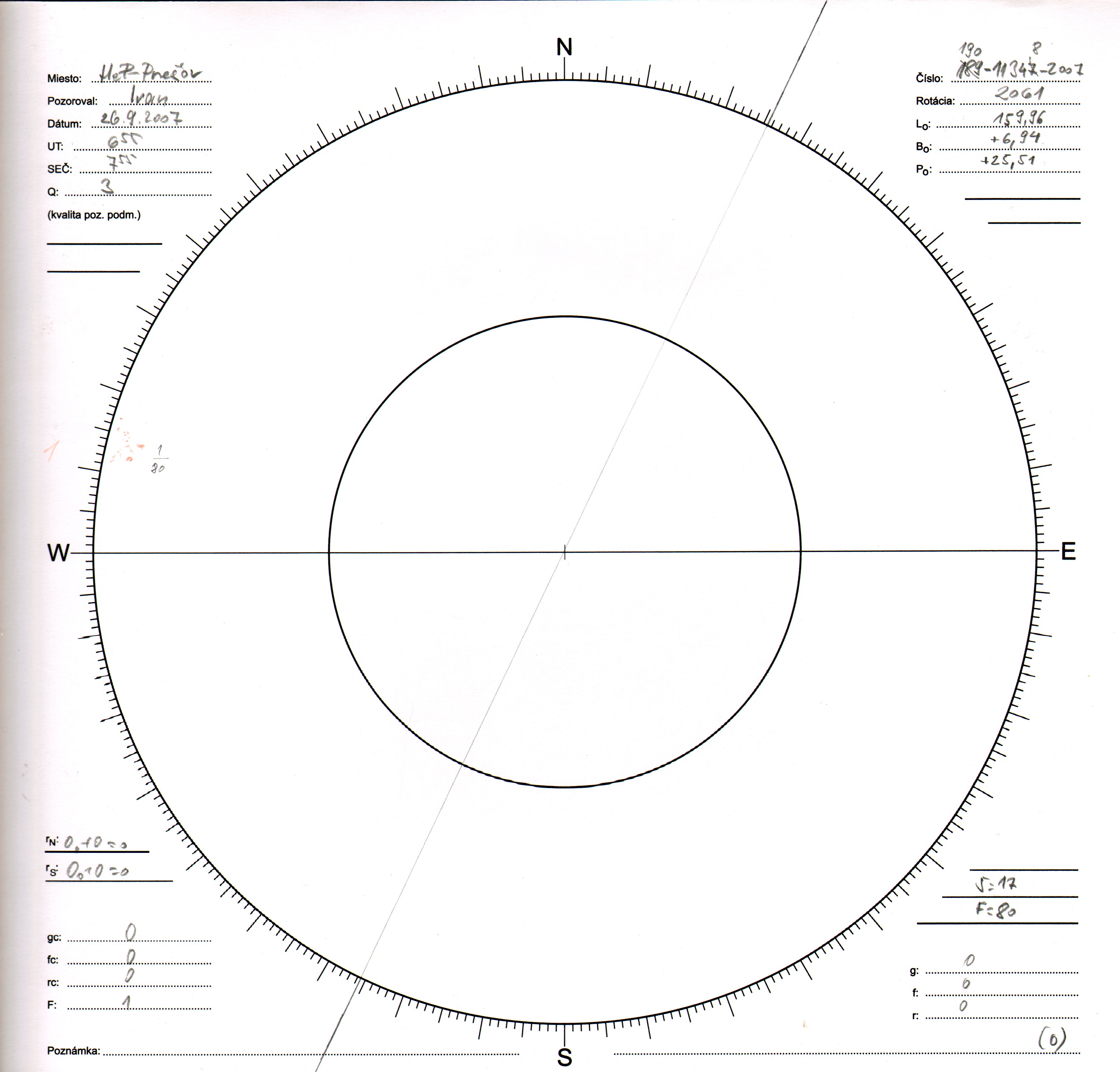 Obrázok zákresu Slnka na deň 26.09.2007