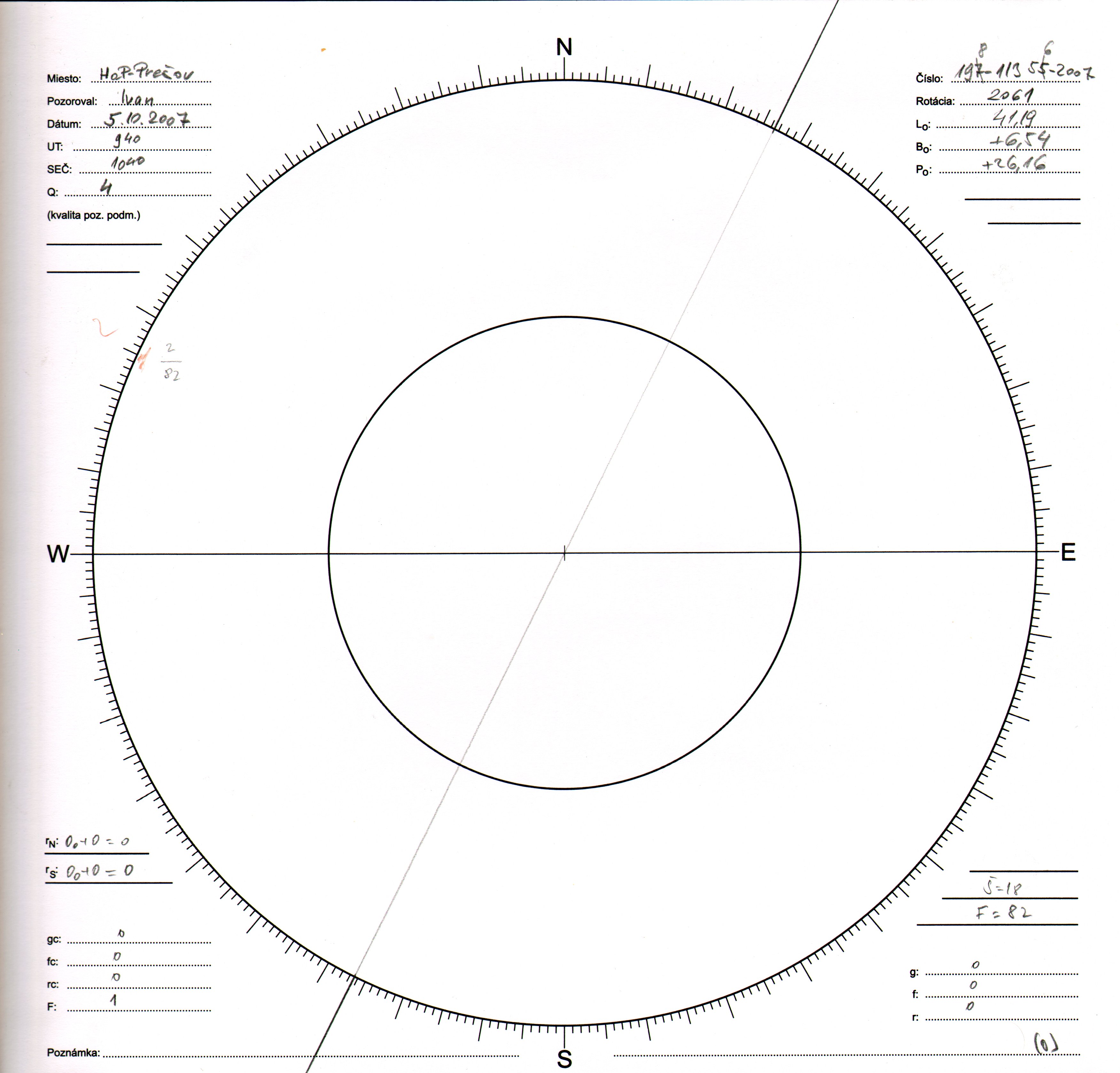 Obrázok zákresu Slnka na deň 05.10.2007