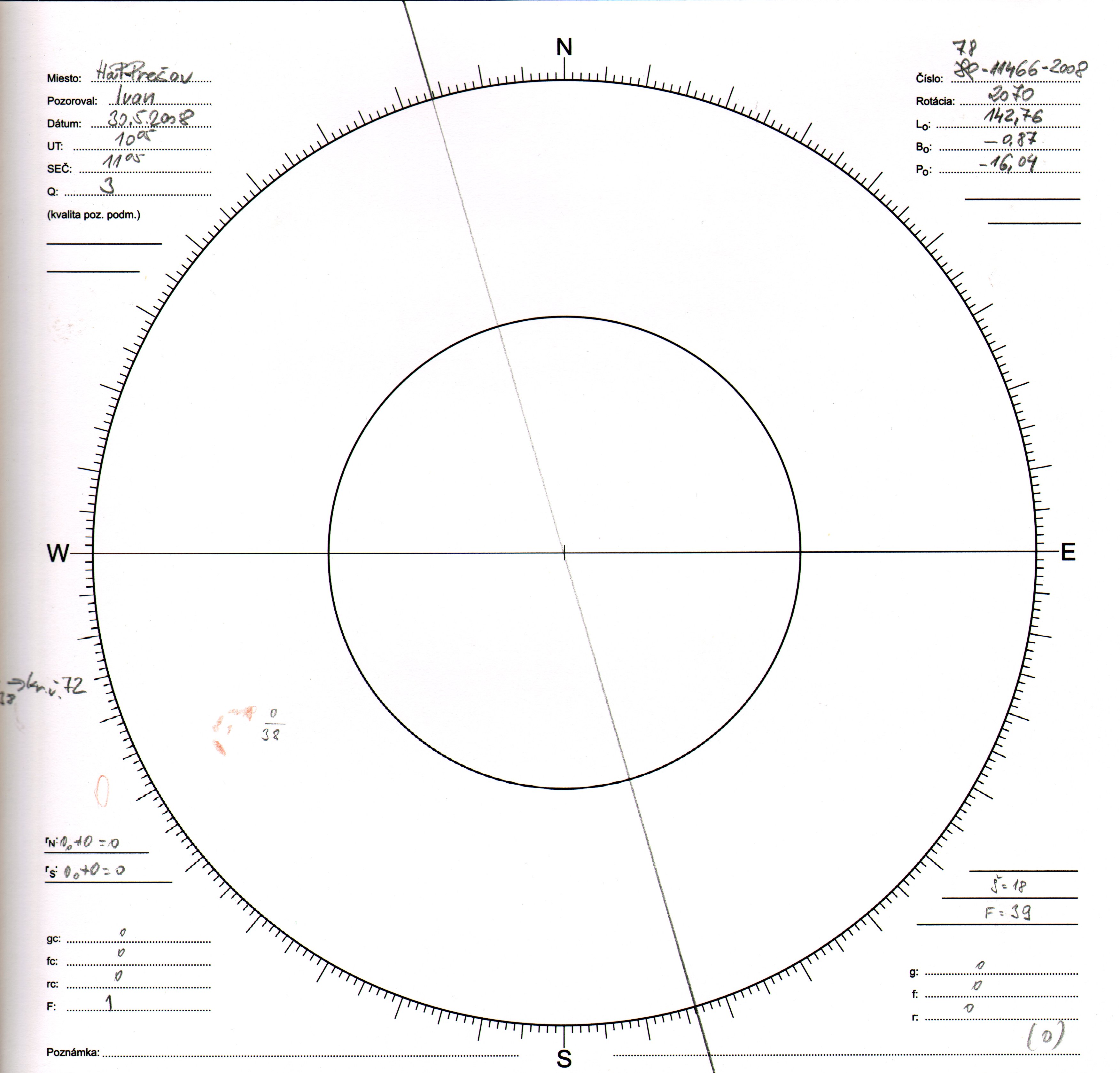 Obrázok zákresu Slnka na deň 30.05.2008