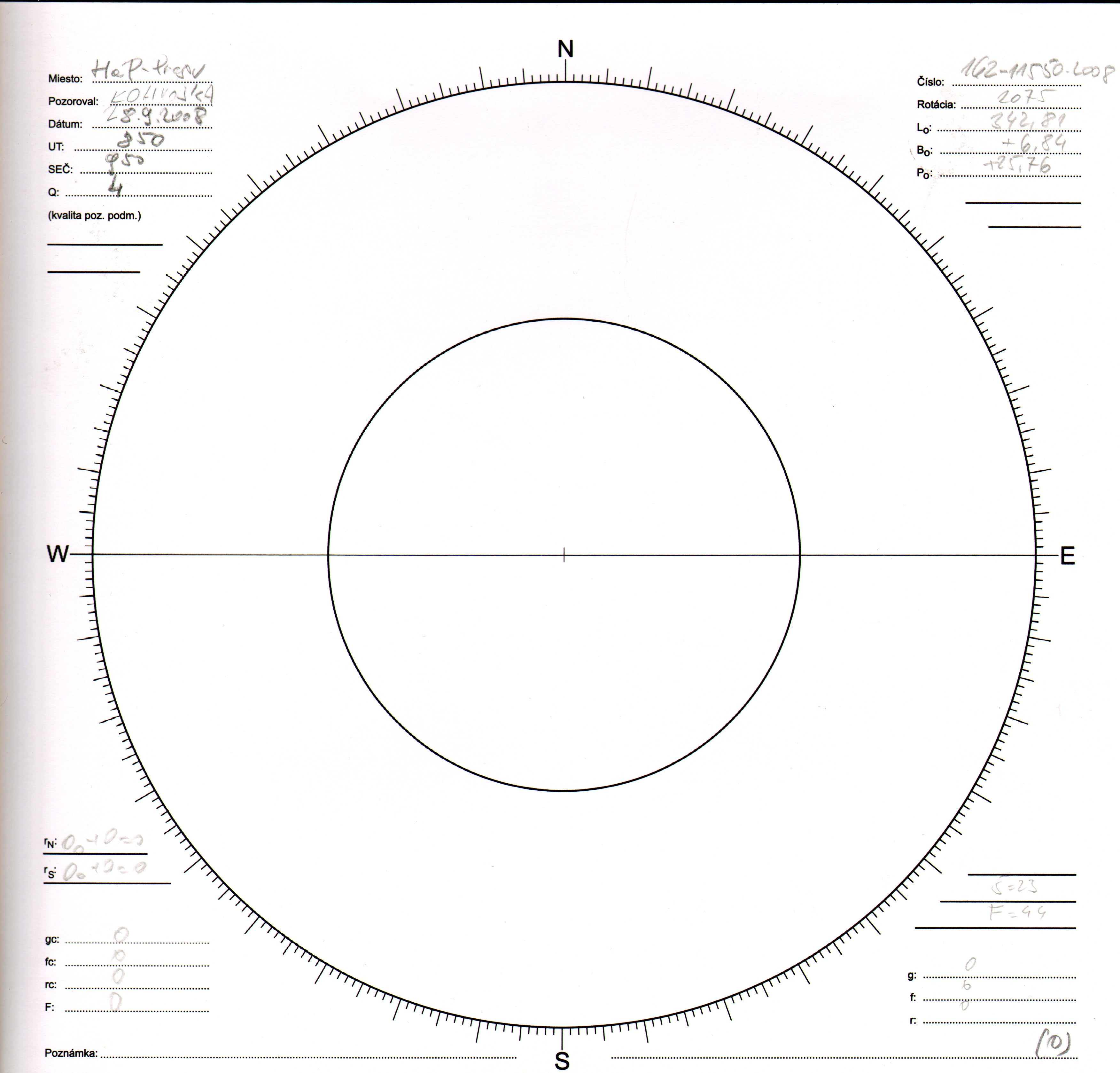 Obrázok zákresu Slnka na deň 28.09.2008