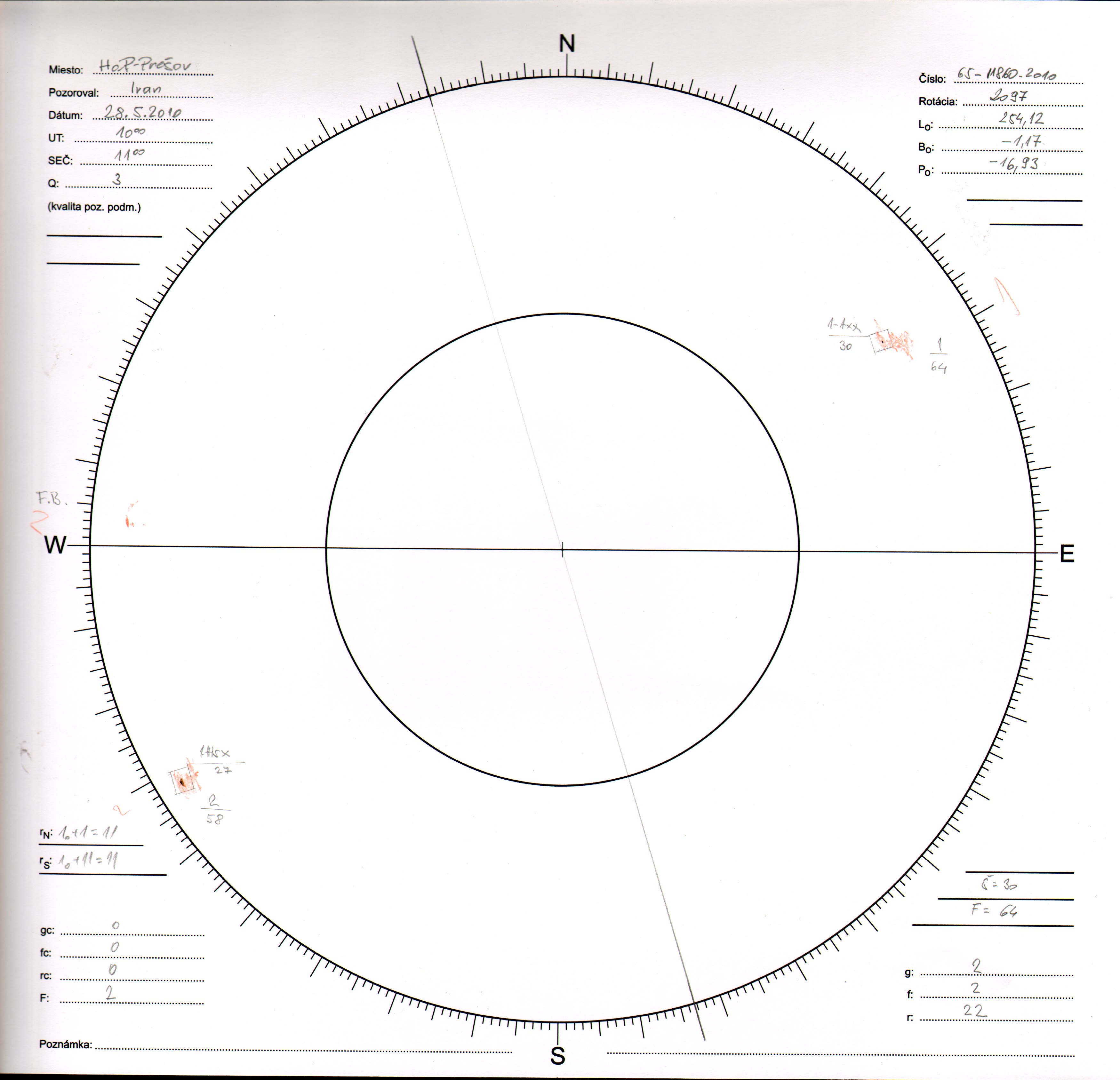 Obrázok zákresu Slnka na deň 28.05.2010