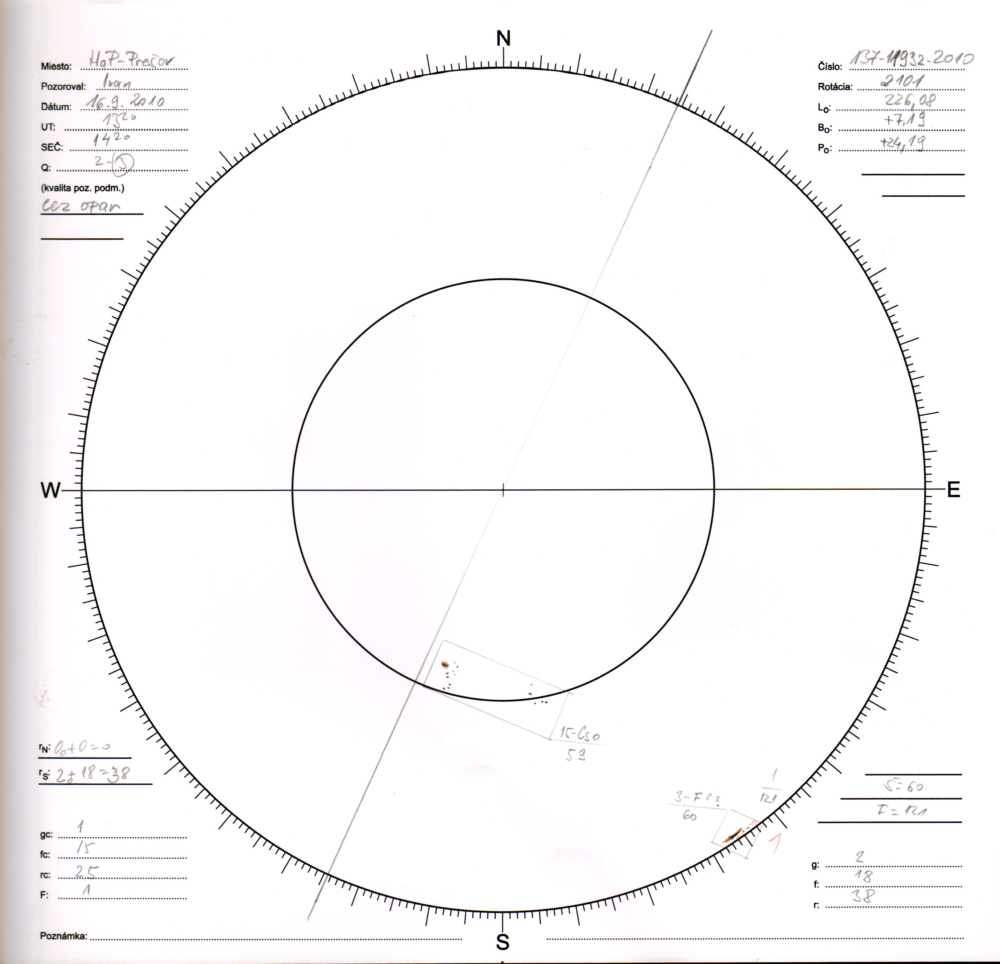Obrázok zákresu Slnka na deň 16.09.2010