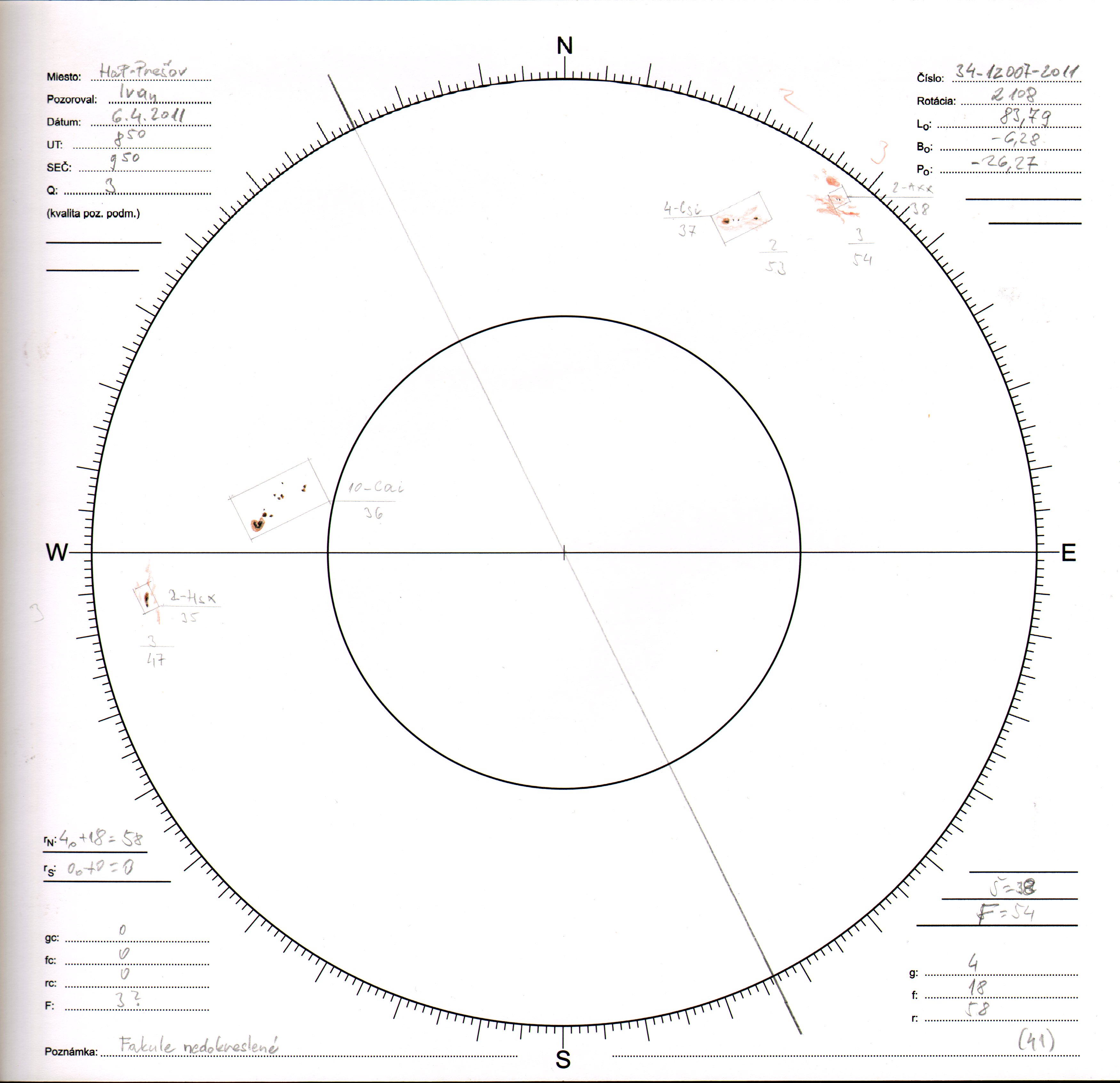 Obrázok zákresu Slnka na deň 06.04.2011