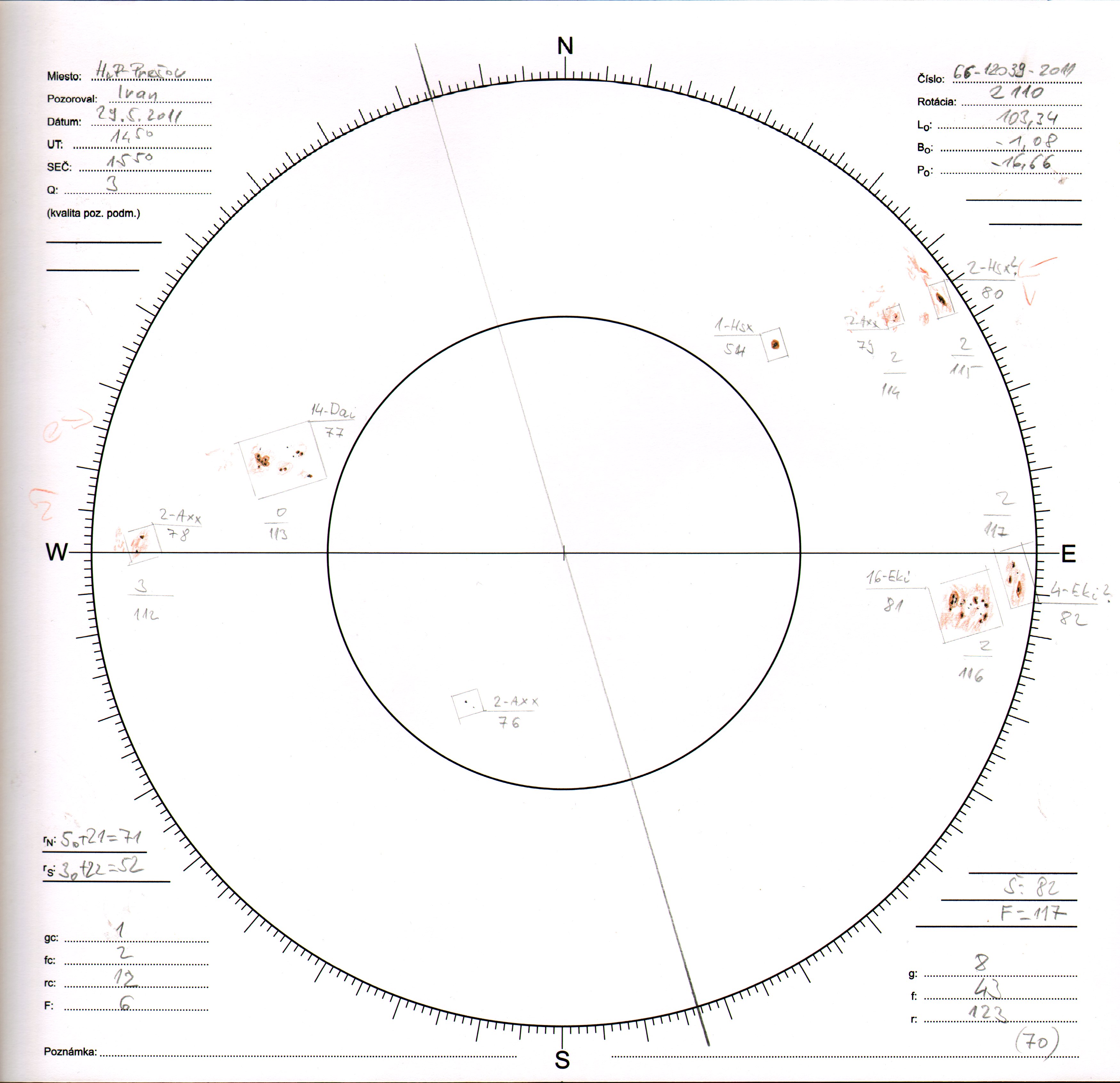Obrázok zákresu Slnka na deň 29.05.2011