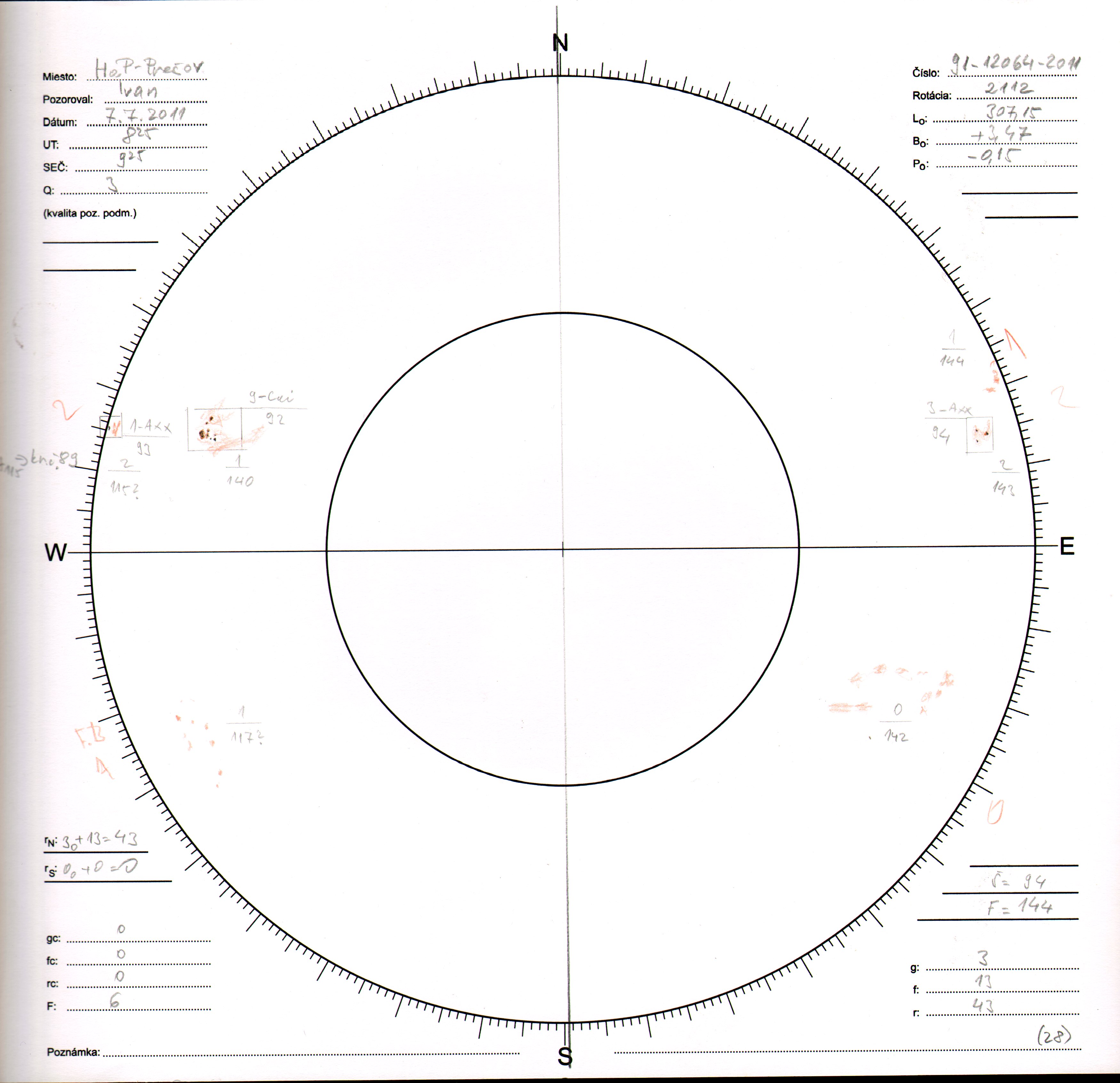 Obrázok zákresu Slnka na deň 07.07.2011