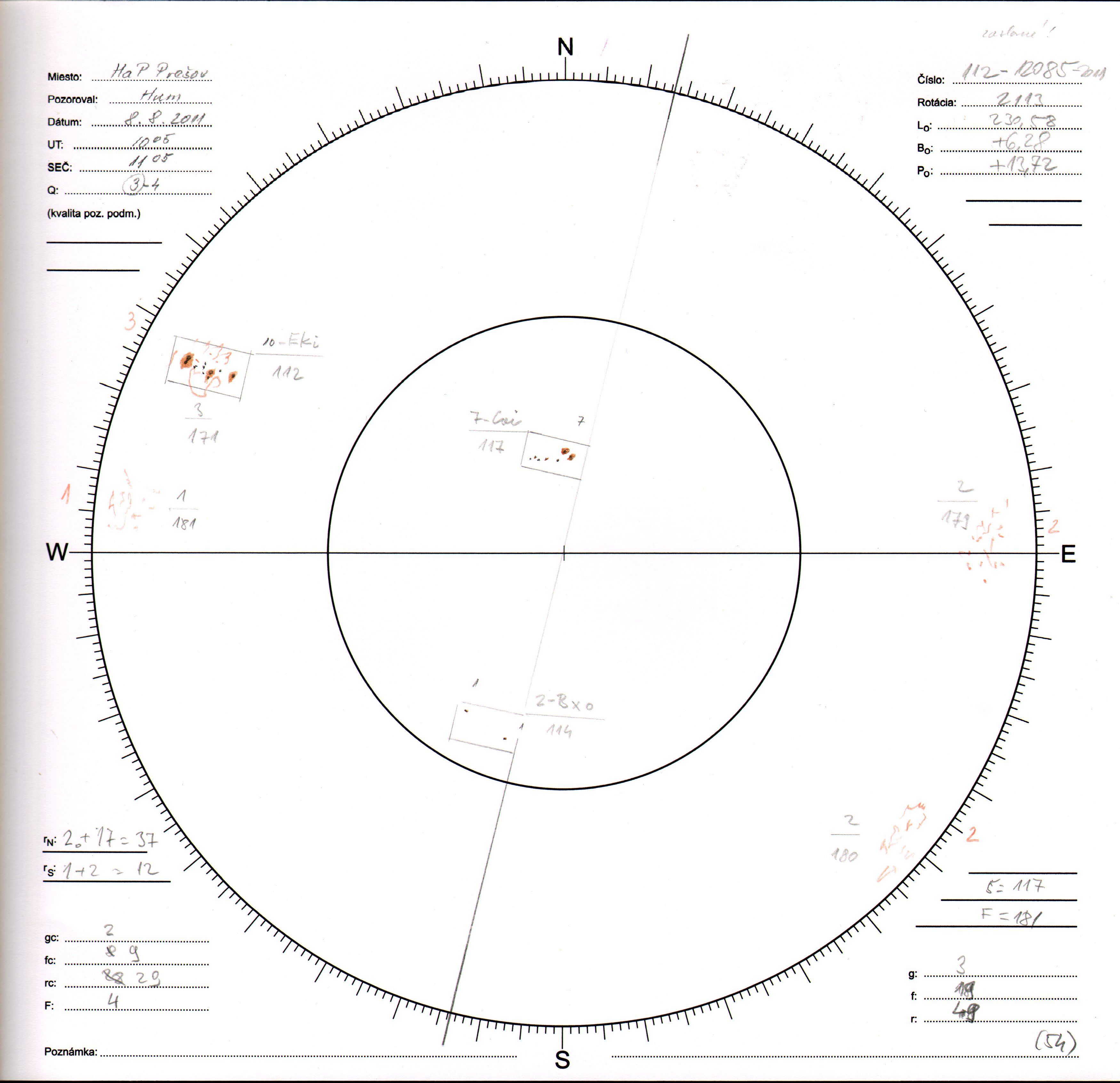 Obrázok zákresu Slnka na deň 08.08.2011