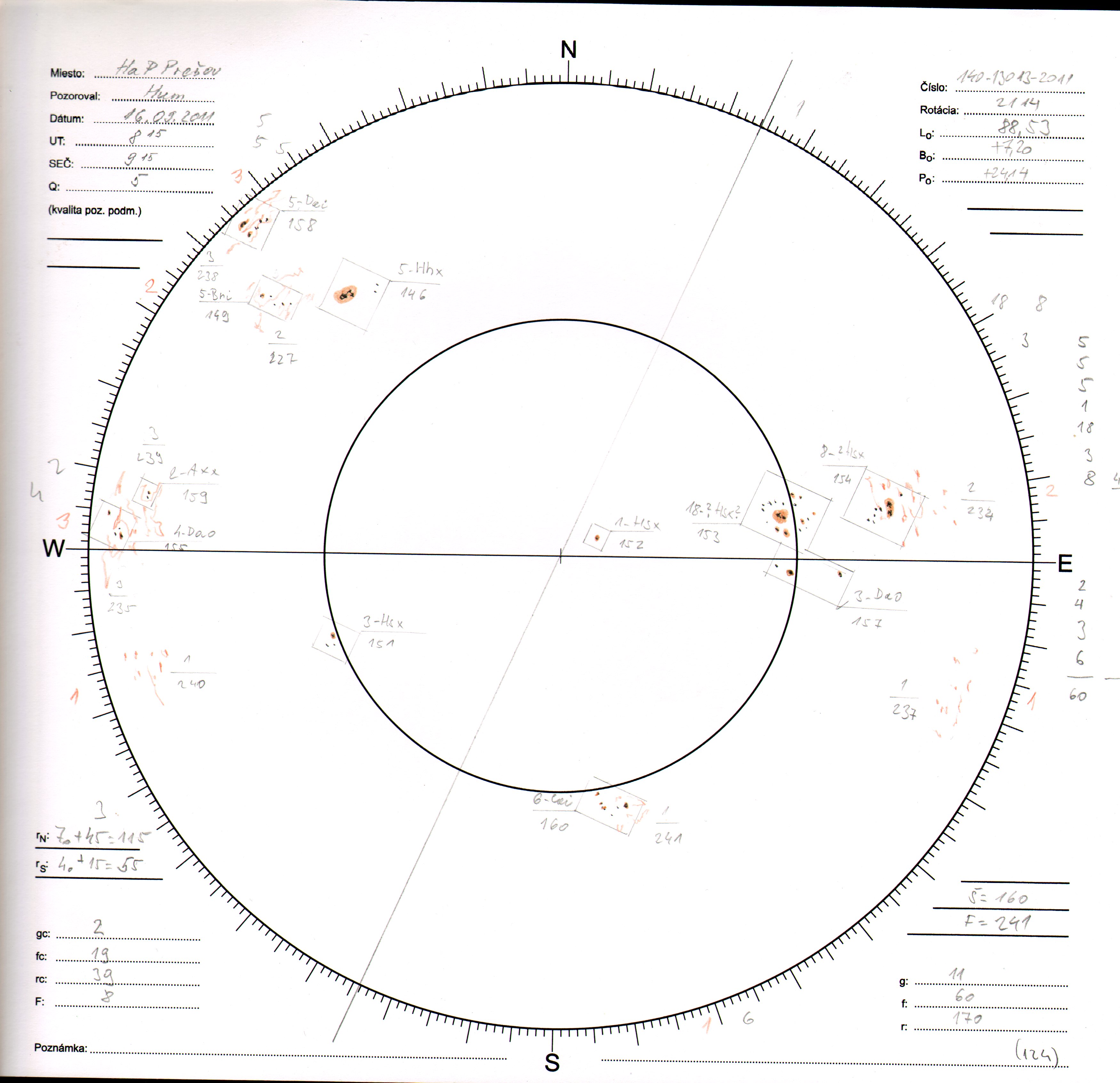 Obrázok zákresu Slnka na deň 16.09.2011
