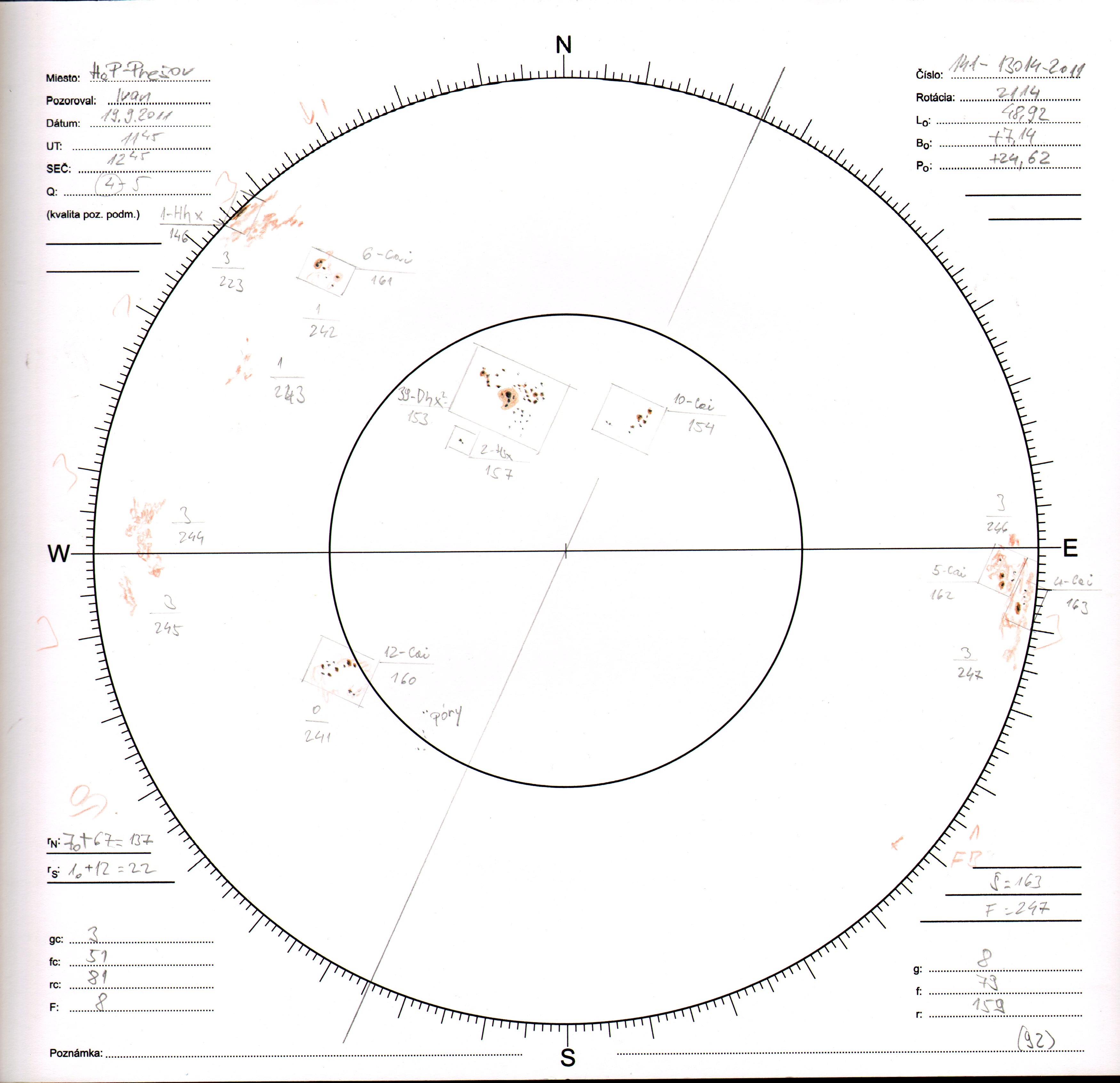 Obrázok zákresu Slnka na deň 19.09.2011