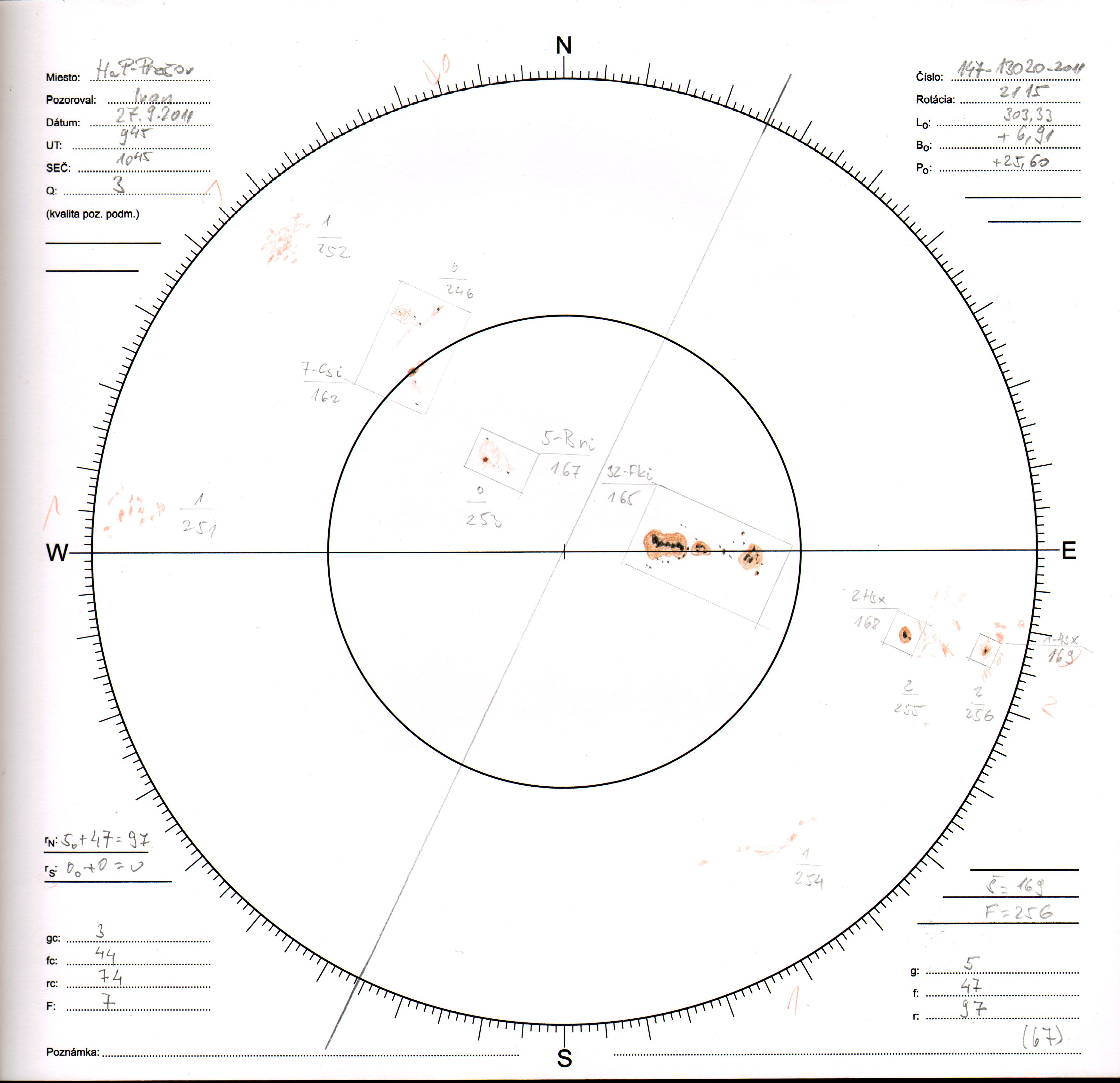Obrázok zákresu Slnka na deň 26.09.2011