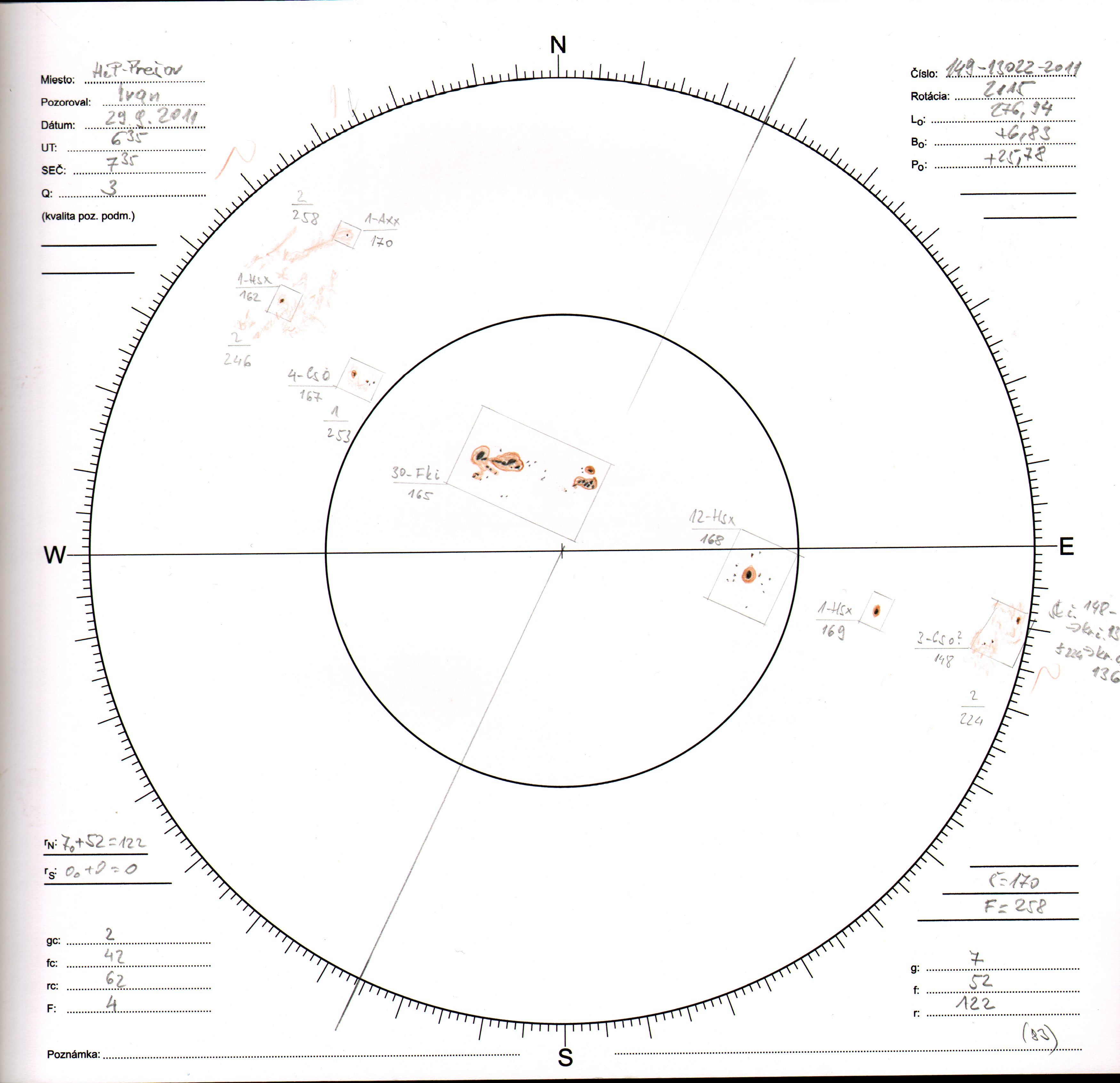 Obrázok zákresu Slnka na deň 29.09.2011
