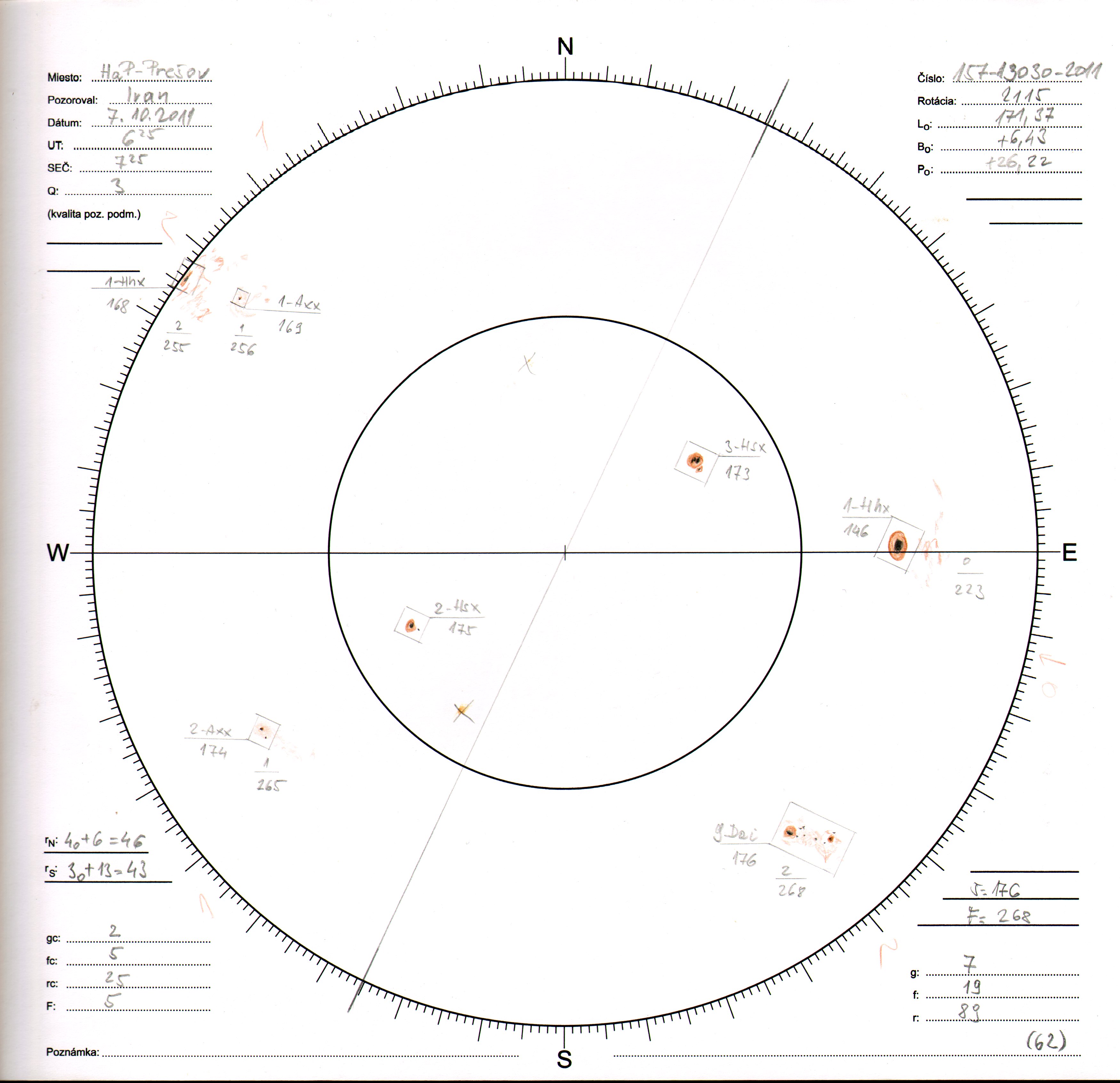 Obrázok zákresu Slnka na deň 07.10.2011