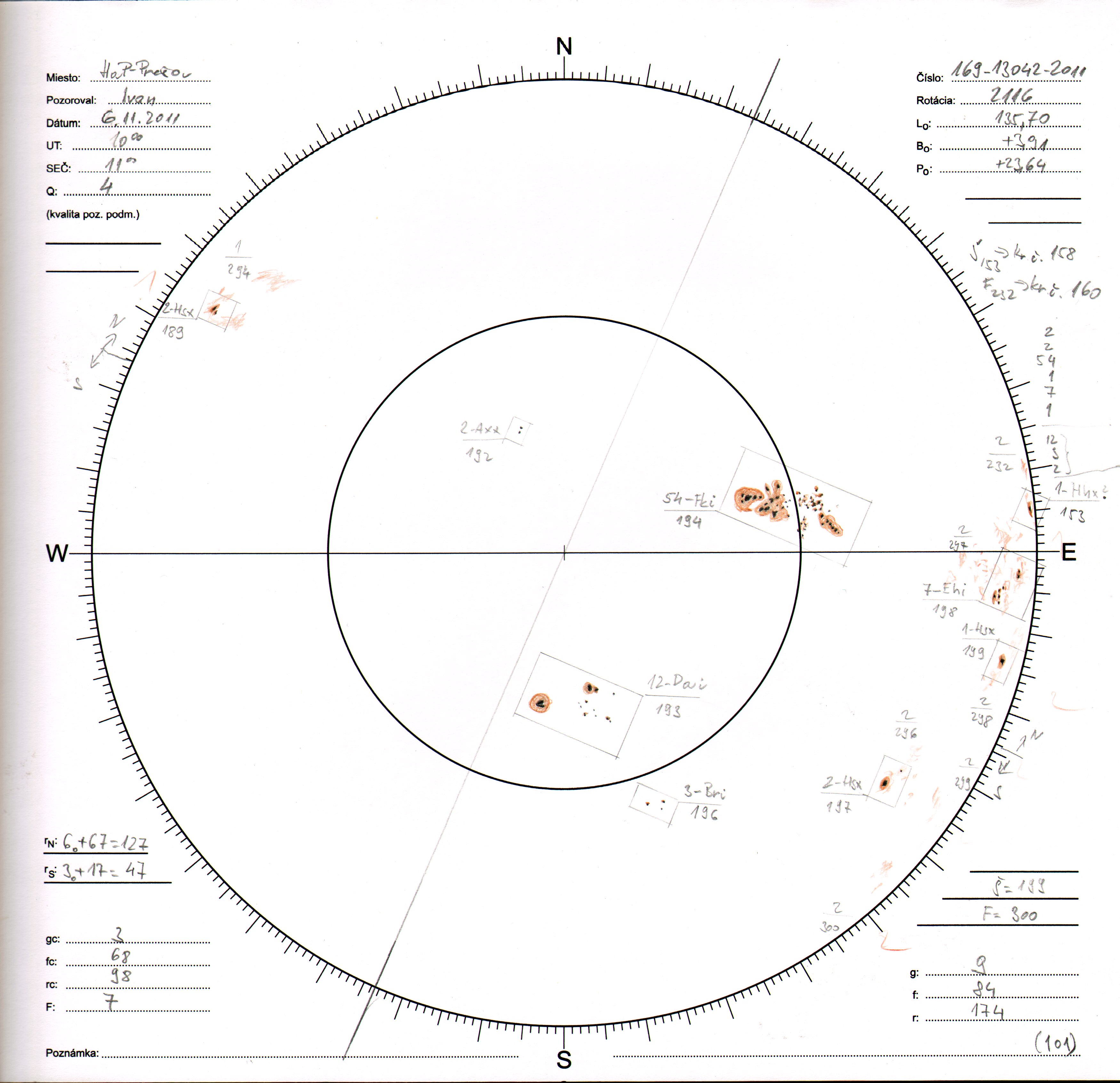 Obrázok zákresu Slnka na deň 06.11.2011