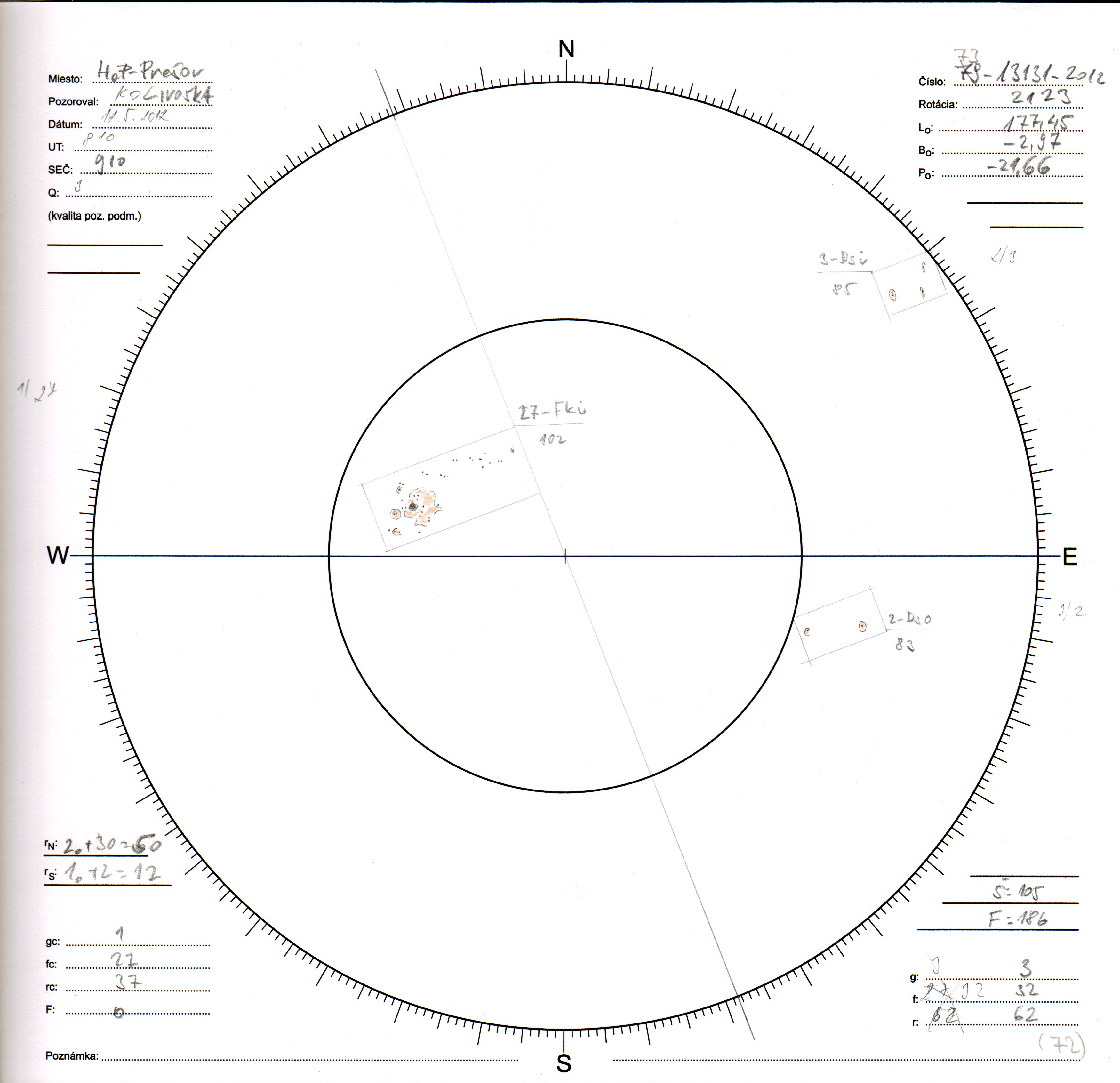 Obrázok zákresu Slnka na deň 12.05.2012