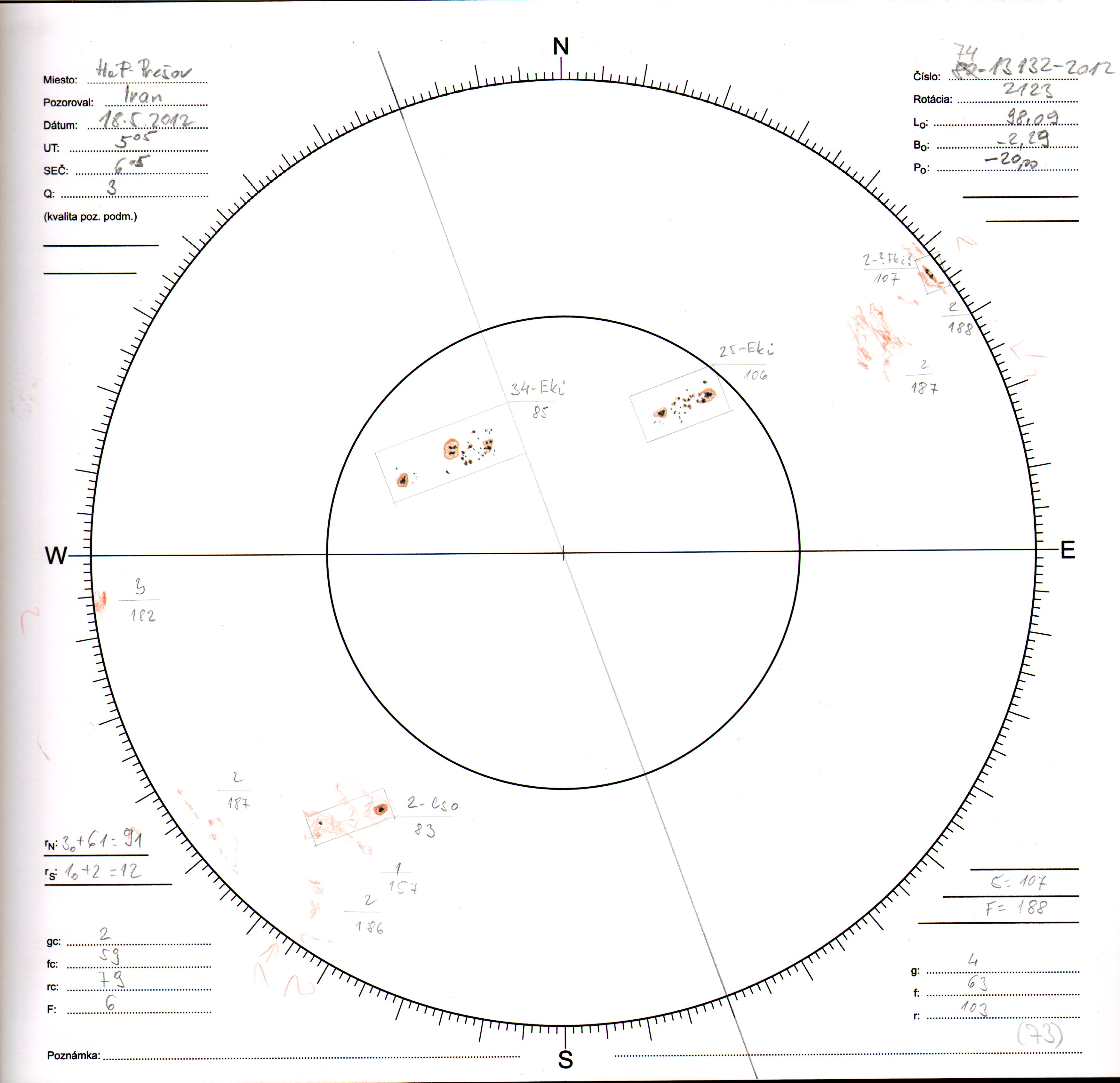 Obrázok zákresu Slnka na deň 18.05.2012
