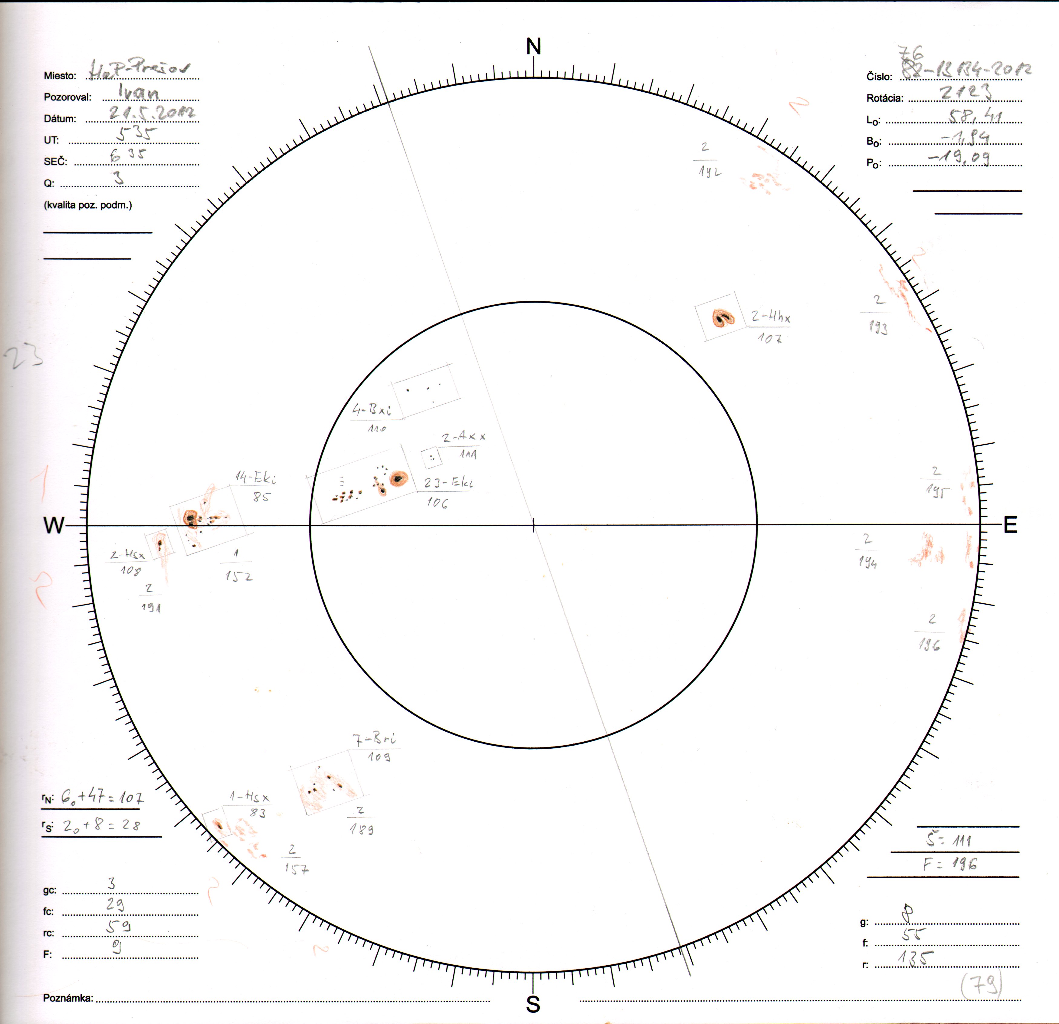 Obrázok zákresu Slnka na deň 21.05.2012