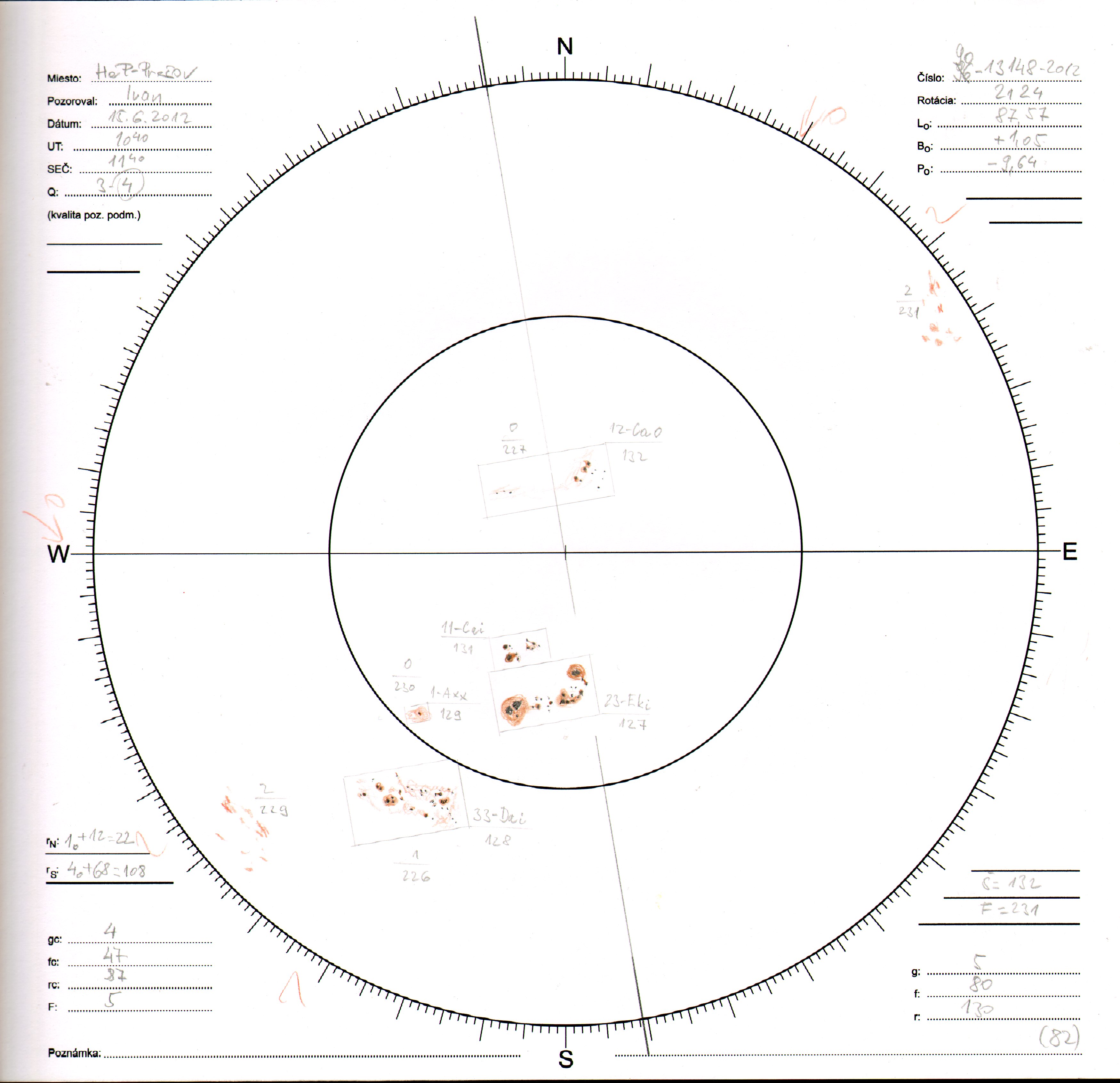 Obrázok zákresu Slnka na deň 14.06.2012