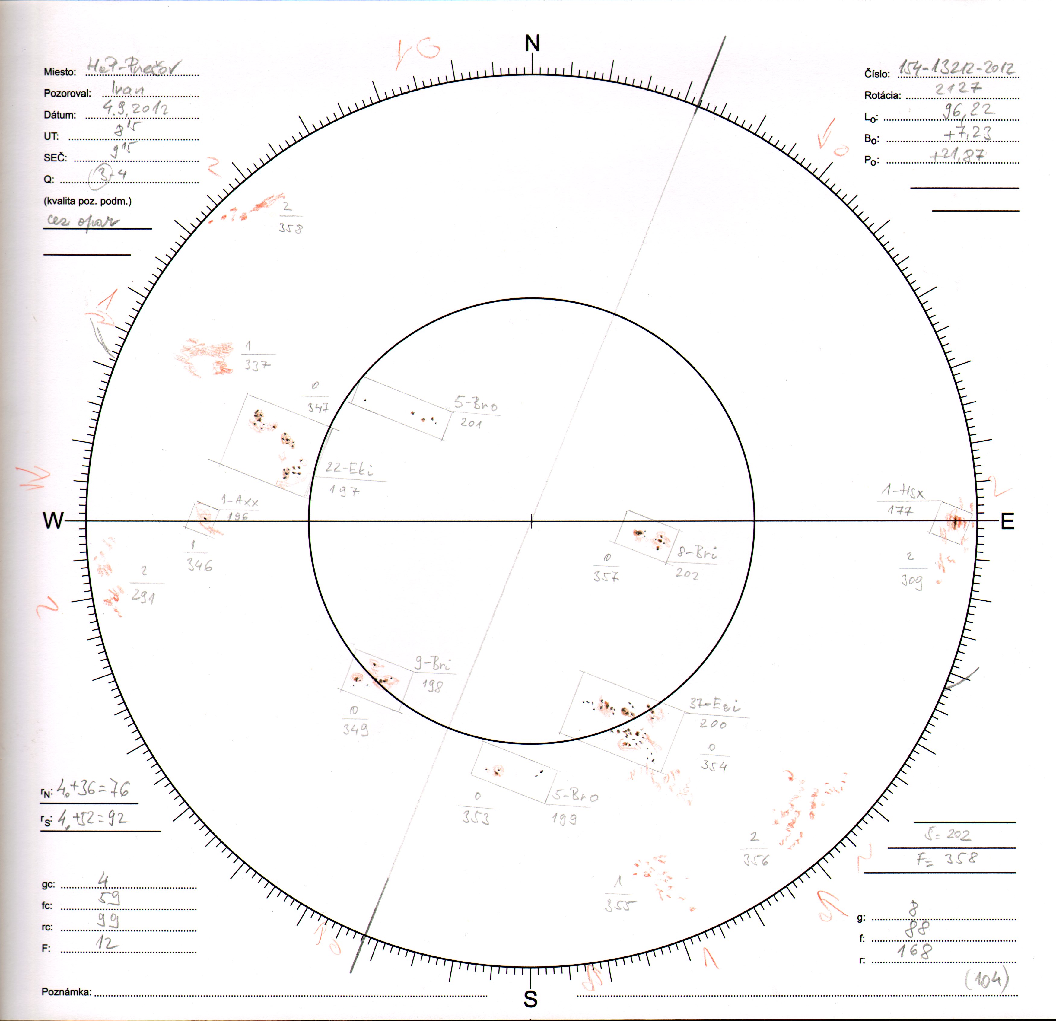 Obrázok zákresu Slnka na deň 04.09.2012