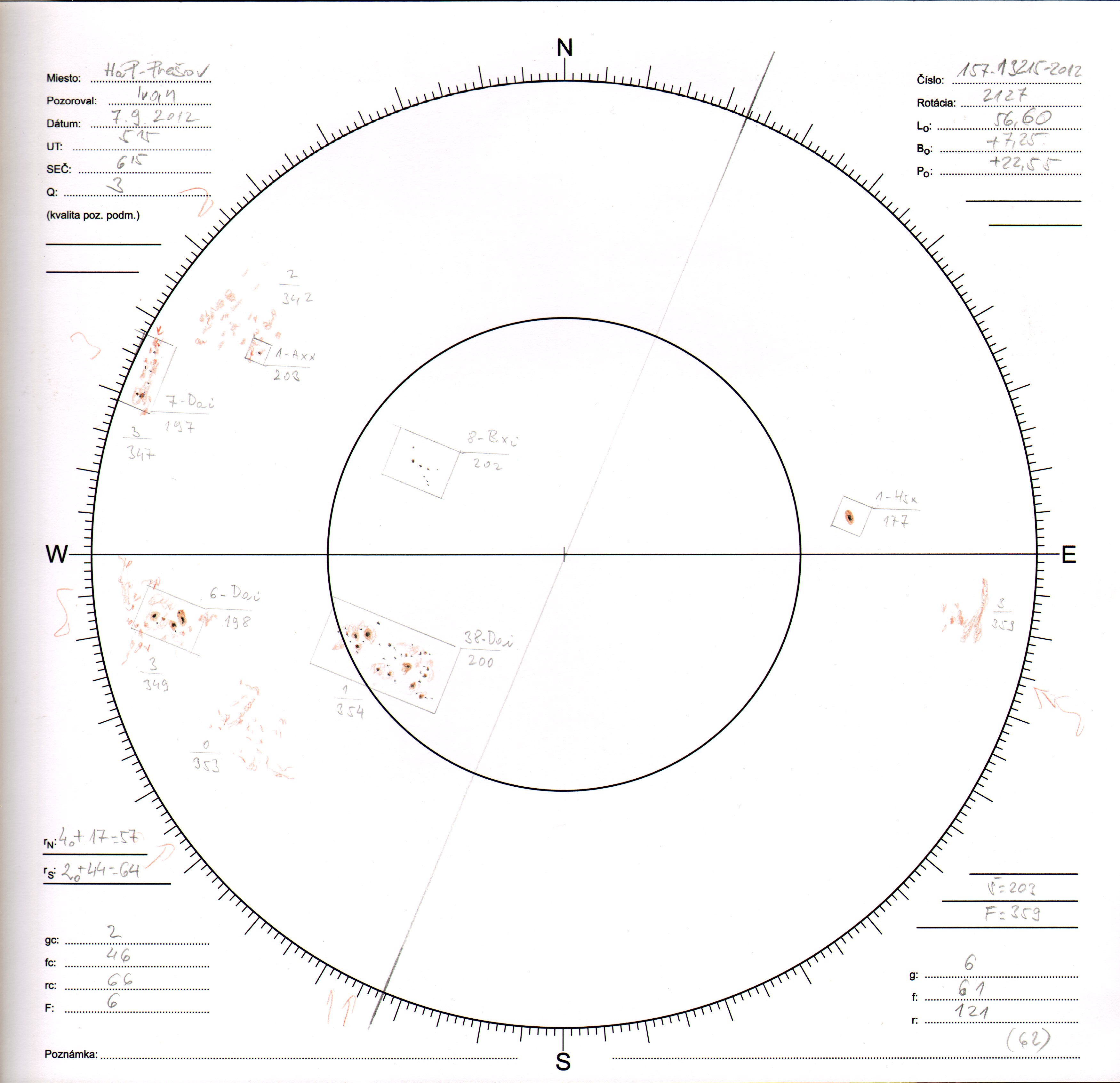 Obrázok zákresu Slnka na deň 07.09.2012