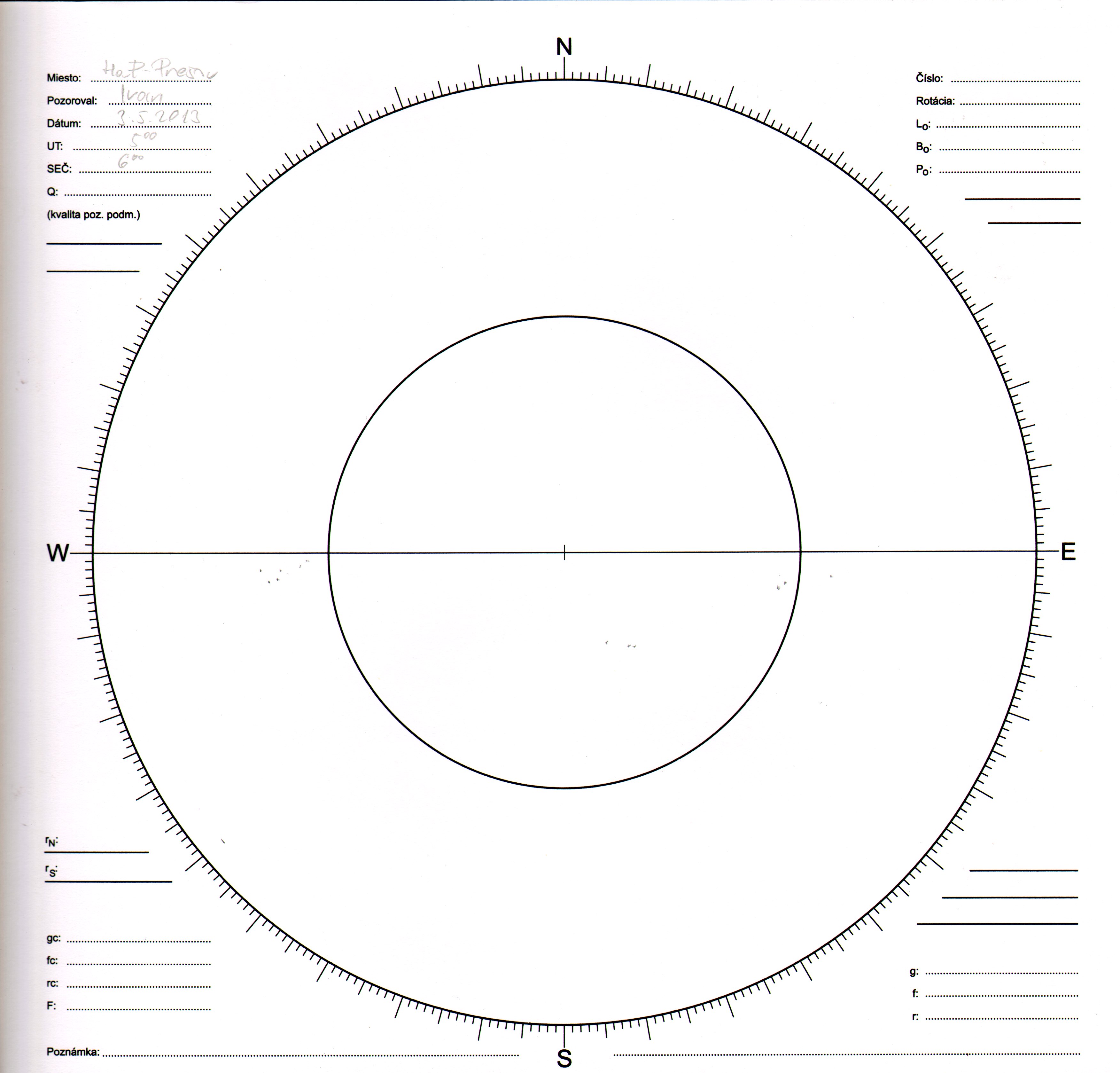 Obrázok zákresu Slnka na deň 03.05.2013
