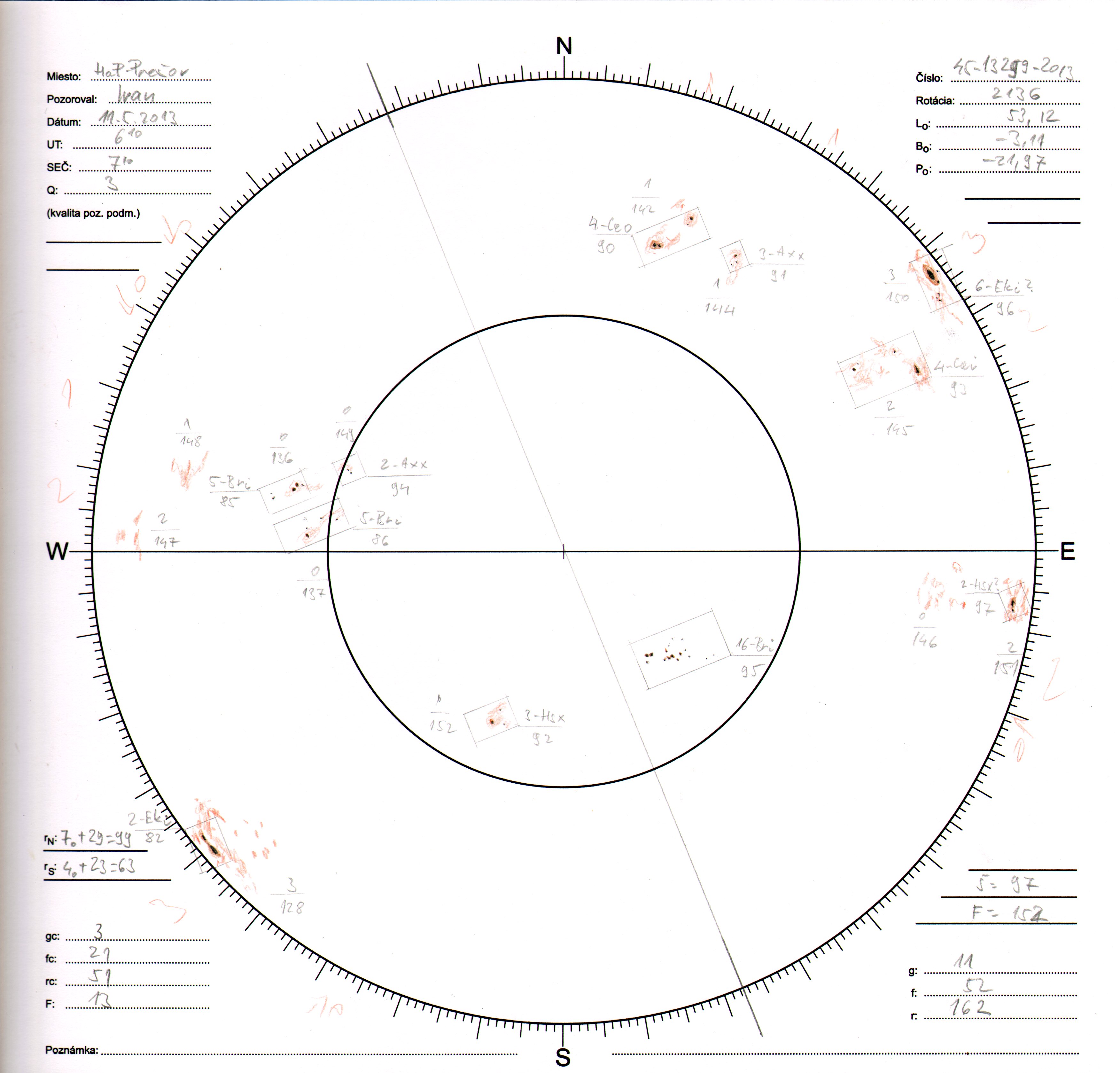 Obrázok zákresu Slnka na deň 11.05.2013